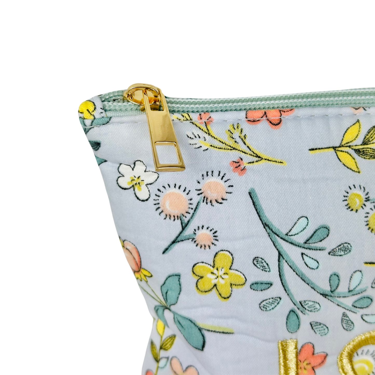 Trousse de toilette matelassée bleue | Trousse de maquillage matelassée | En coton| Trousse fleurie " LOVE " | Idée cadeau
