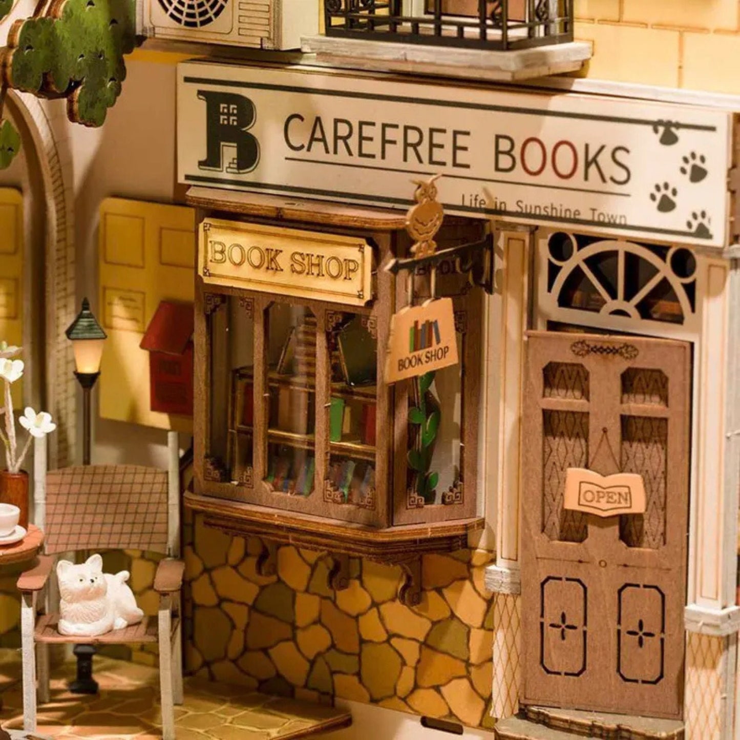 Book nook Petite ville japonaise cosy | Thème petite ville | Décoration d’étagère Sunshine Town | Miniature en bois à assembler soi-même | Cadeau pour lui et elle.