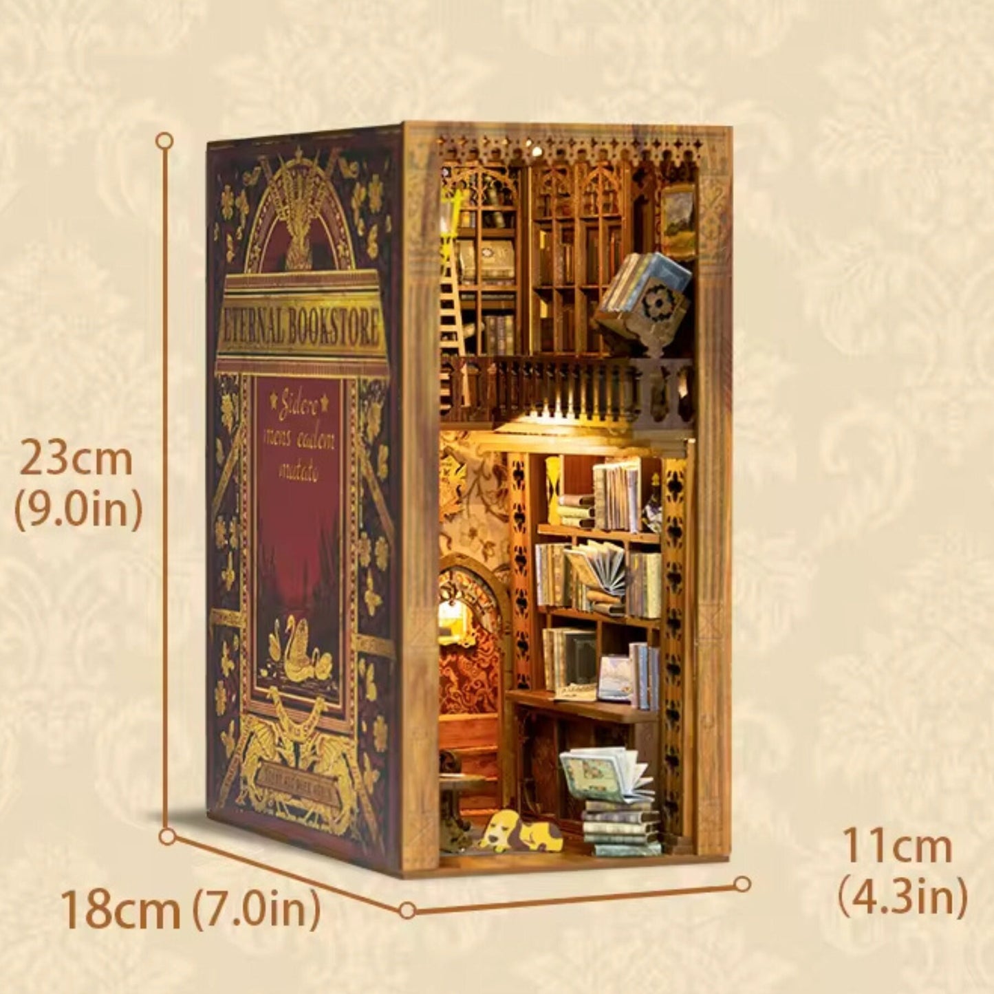 Book nook Bibliothèque ancienne cosy | Thème librairie éternelle | Décoration d’étagère | Miniature de bibliothèque | Cadeau mignon pour lui et elle.