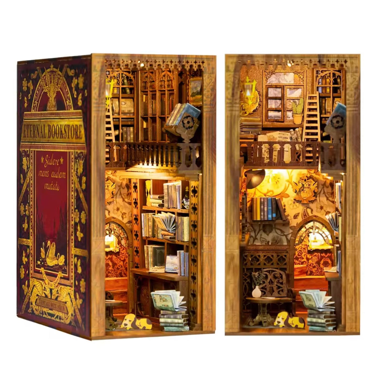 Book nook Bibliothèque ancienne cosy | Thème librairie éternelle | Décoration d’étagère | Miniature de bibliothèque | Cadeau mignon pour lui et elle.