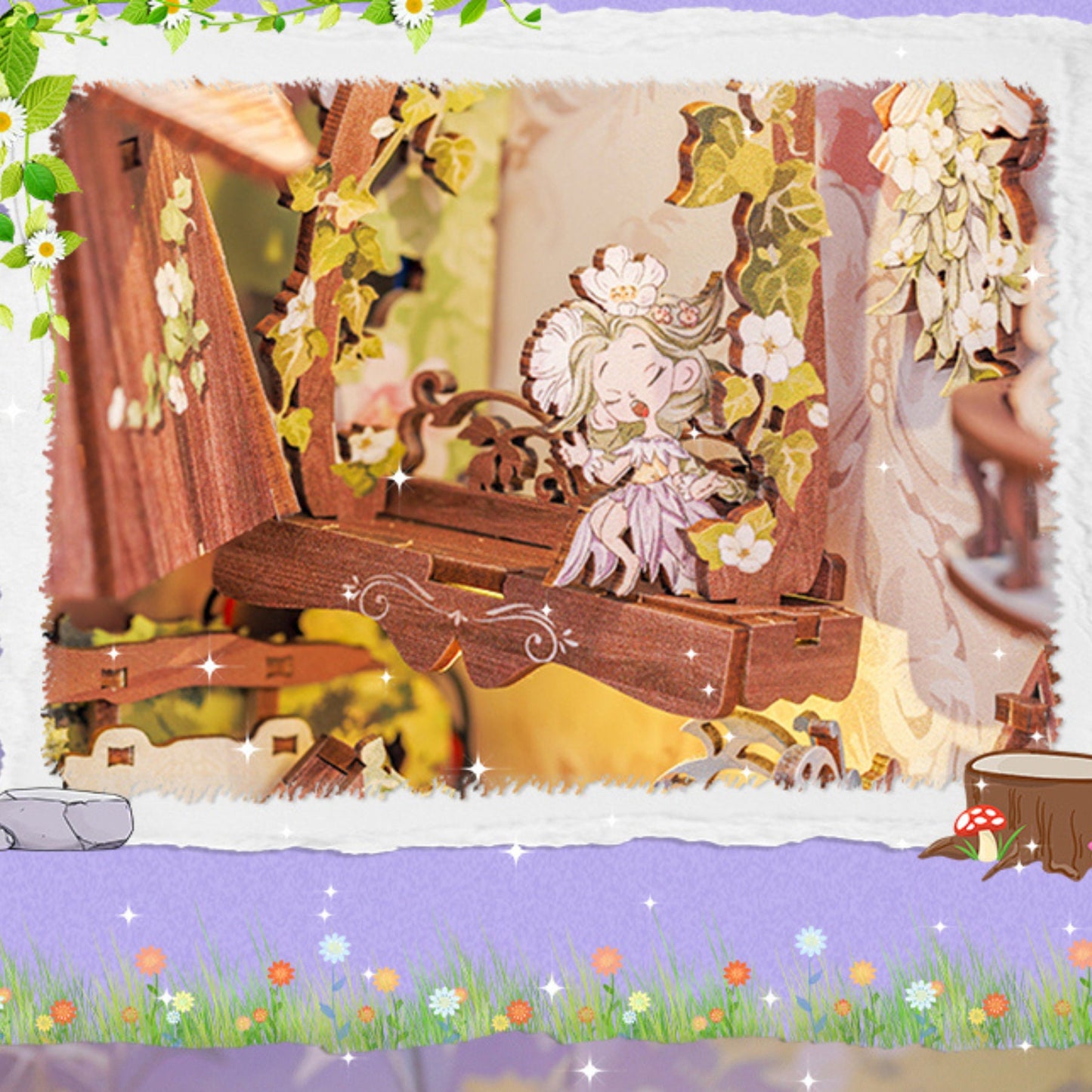 Book nook Forêt | Décoration d’étagère Forêt enchantée | Puzzle miniature 3D en bois à assembler soi-même | Serre-livres parfait pour cadeau de Noël.