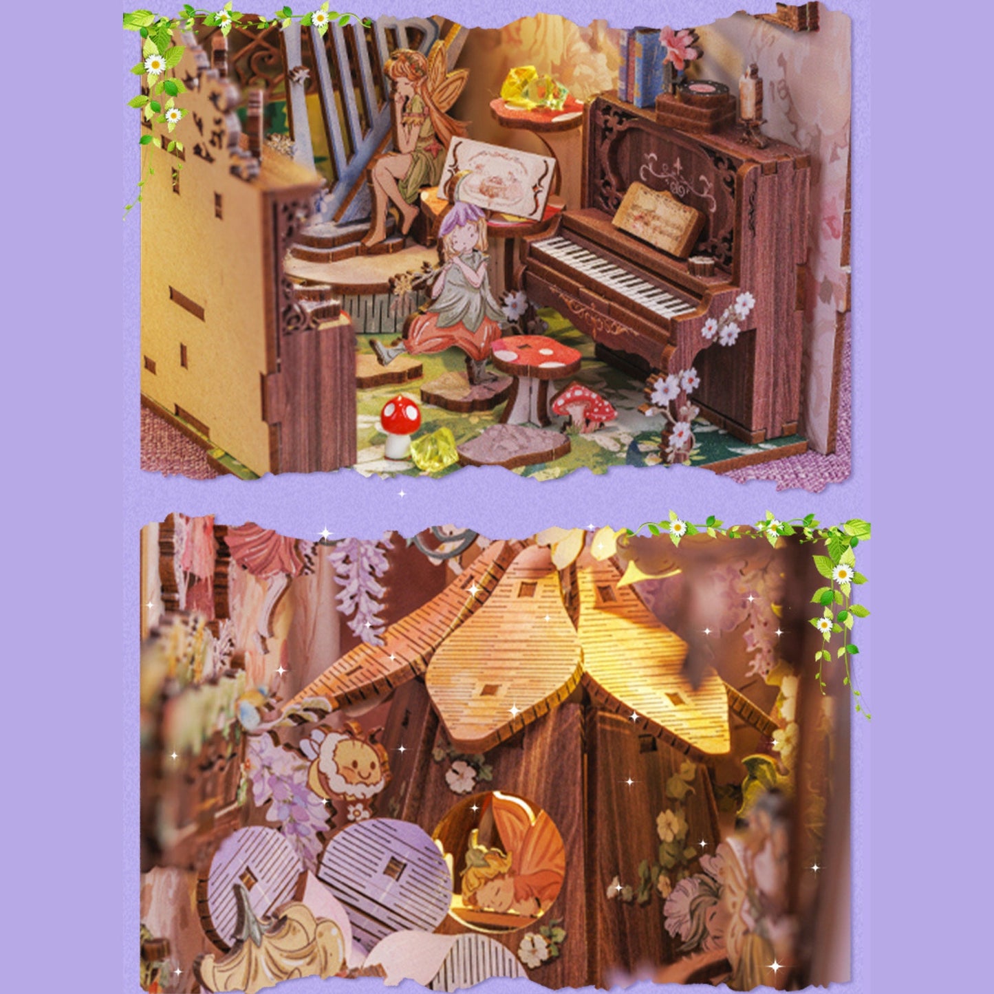 Book nook Forêt | Décoration d’étagère Forêt enchantée | Puzzle miniature 3D en bois à assembler soi-même | Serre-livres parfait pour cadeau de Noël.
