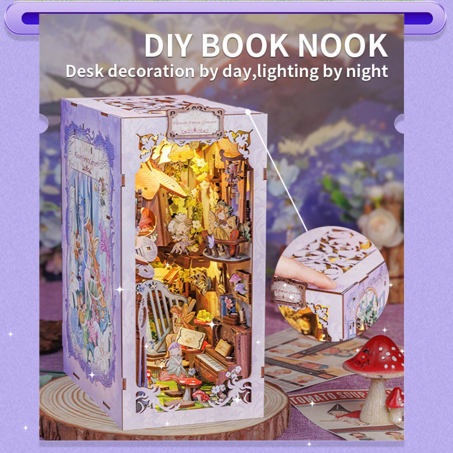 Book nook Forêt | Décoration d’étagère Forêt enchantée | Puzzle miniature 3D en bois à assembler soi-même | Serre-livres parfait pour cadeau de Noël.