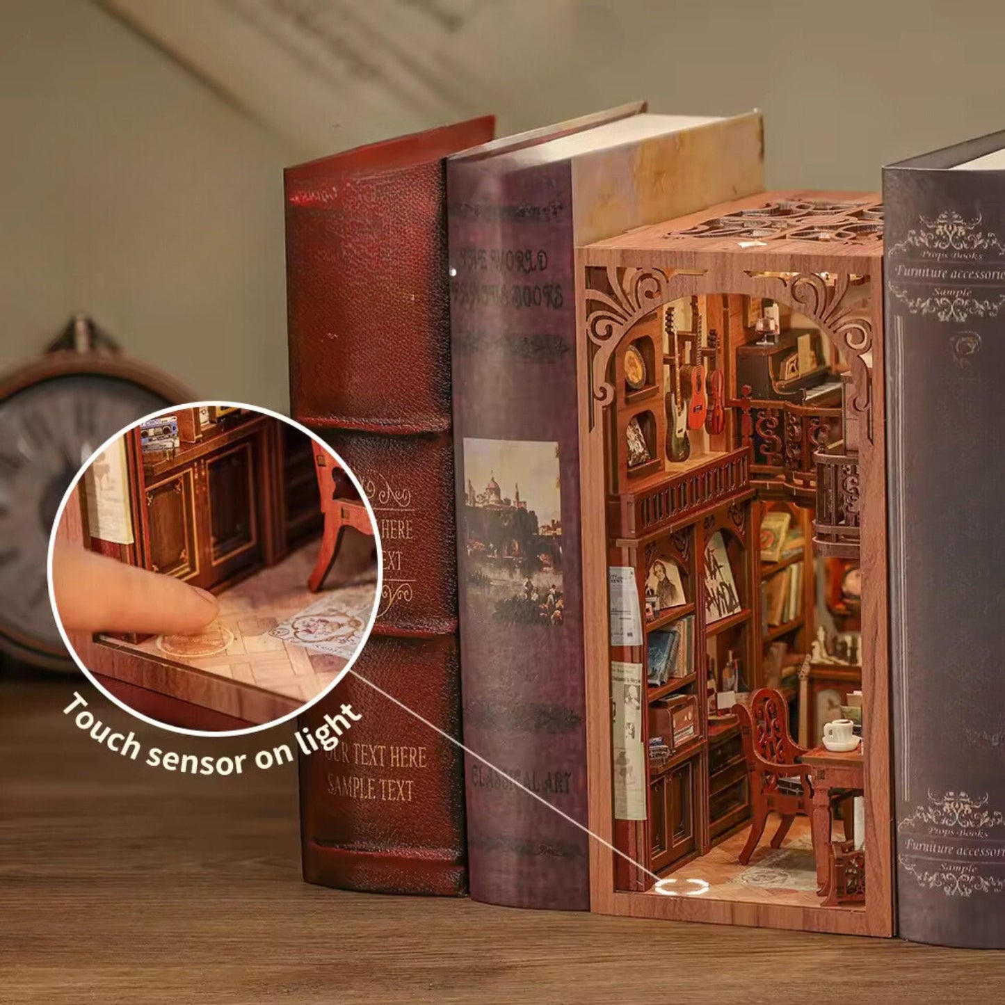 Musical Melody book nook – Décoration d'étagère Secret Rhythm – Puzzle miniature en bois 3D à assembler soi-même – Serre-livres – Cadeau parfait pour lui et elle