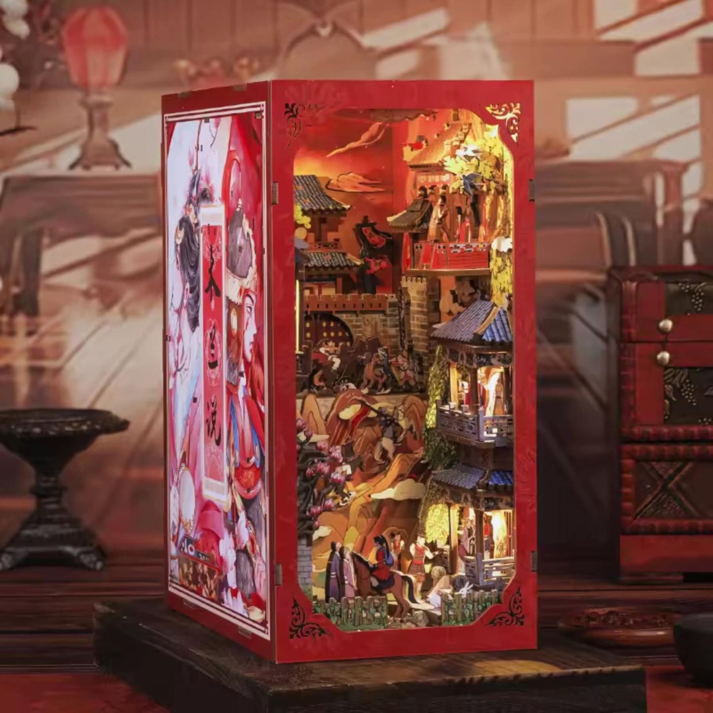 Mulan Legend inspired Book nook | Décoration de bibliothèque style anime | Serre-livres | Puzzle miniature en bois 3D DIY | Cadeau parfait pour serre-livres