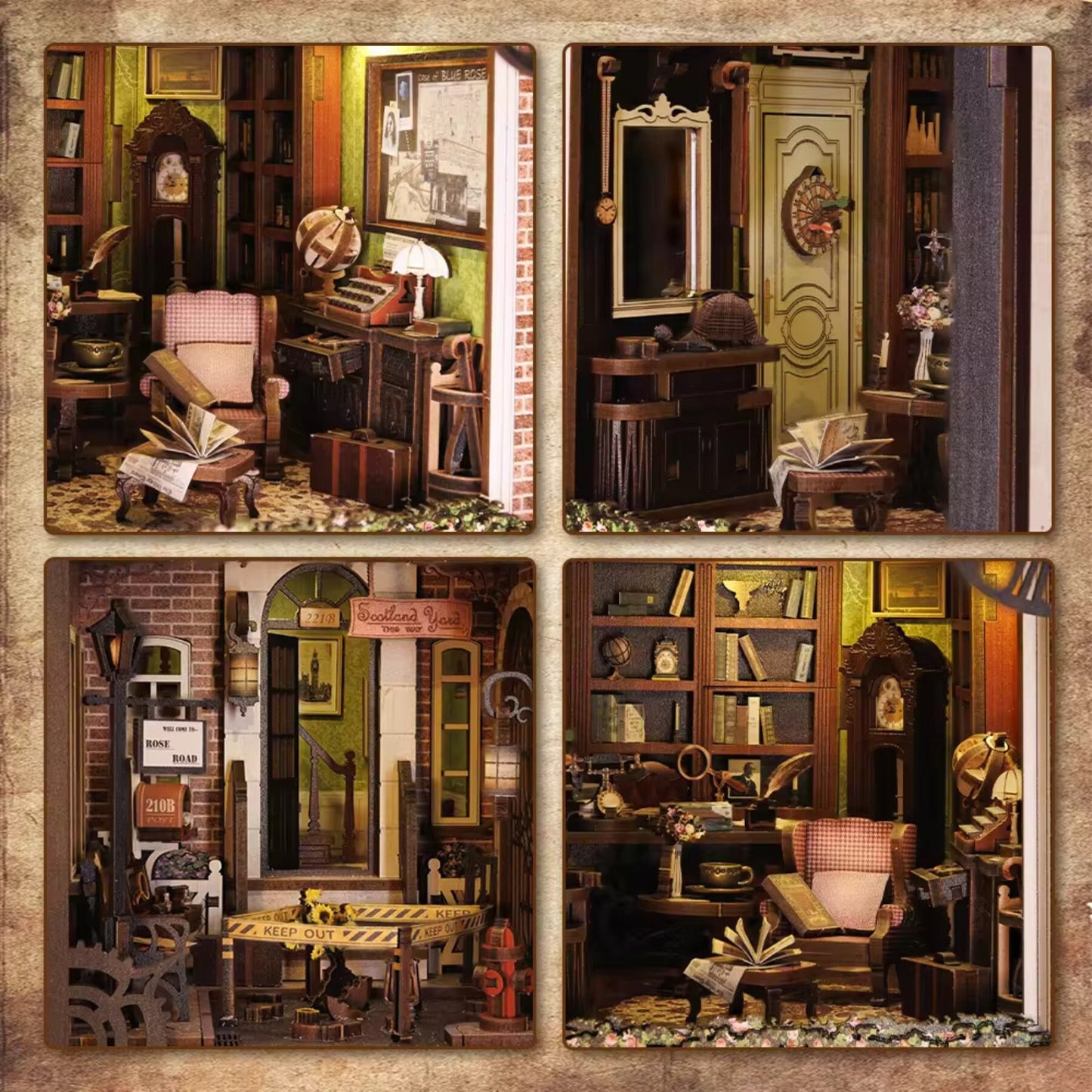 Book nook La maison du détective | Décoration d’étagère agence de détectives | Puzzle miniature 3D en bois à assembler soi-même | Cadeau parfait en tant que serre-livres.