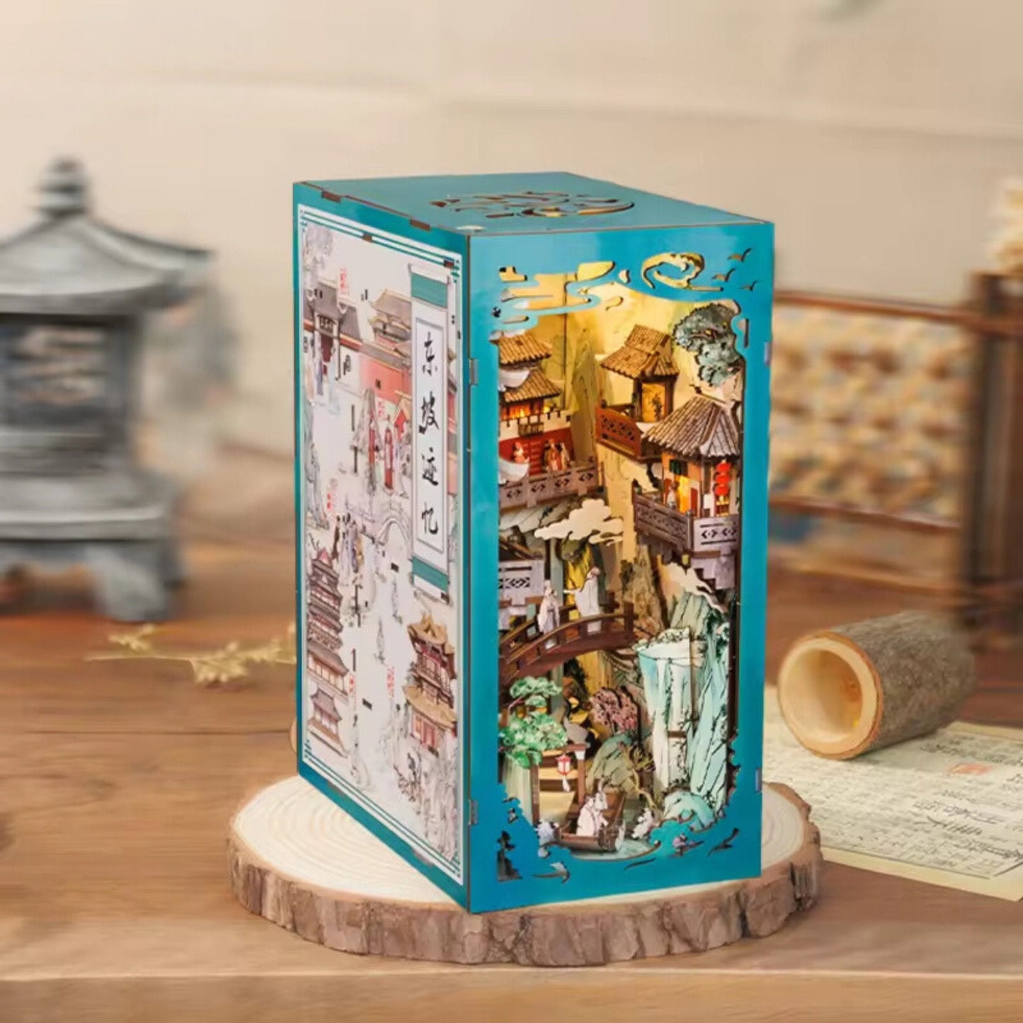 Book nook inspiré de la vie de Su Gongpo | Décoration d’étagère au style anime | Puzzle miniature 3D en bois à assembler soi-même | Cadeau parfait en tant que serre-livres.