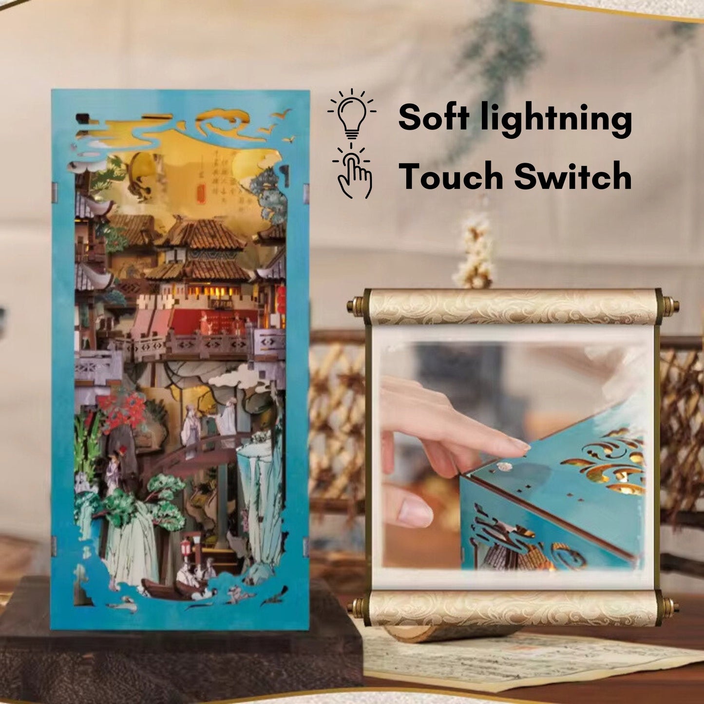Book nook inspiré de la vie de Su Gongpo | Décoration d’étagère au style anime | Puzzle miniature 3D en bois à assembler soi-même | Cadeau parfait en tant que serre-livres.