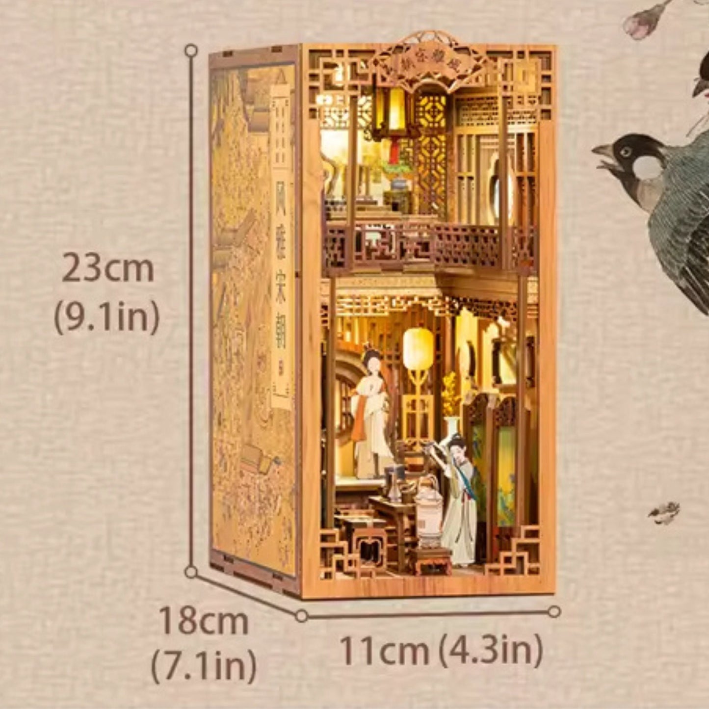 Musical Tea House book nook – Décoration d'étagère élégante au rythme de la musique – Puzzle miniature en bois 3D à assembler soi-même – Cadeau parfait en guise de serre-livres
