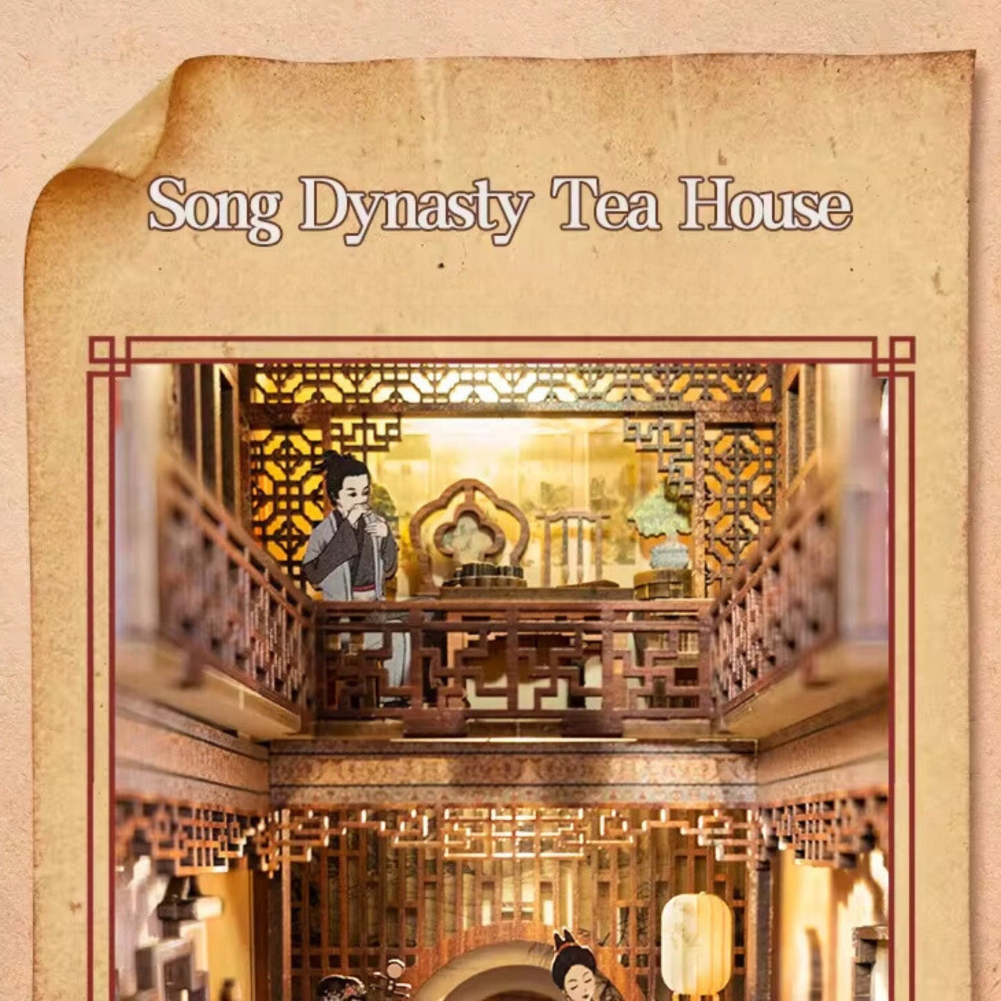 Musical Tea House book nook – Décoration d'étagère élégante au rythme de la musique – Puzzle miniature en bois 3D à assembler soi-même – Cadeau parfait en guise de serre-livres