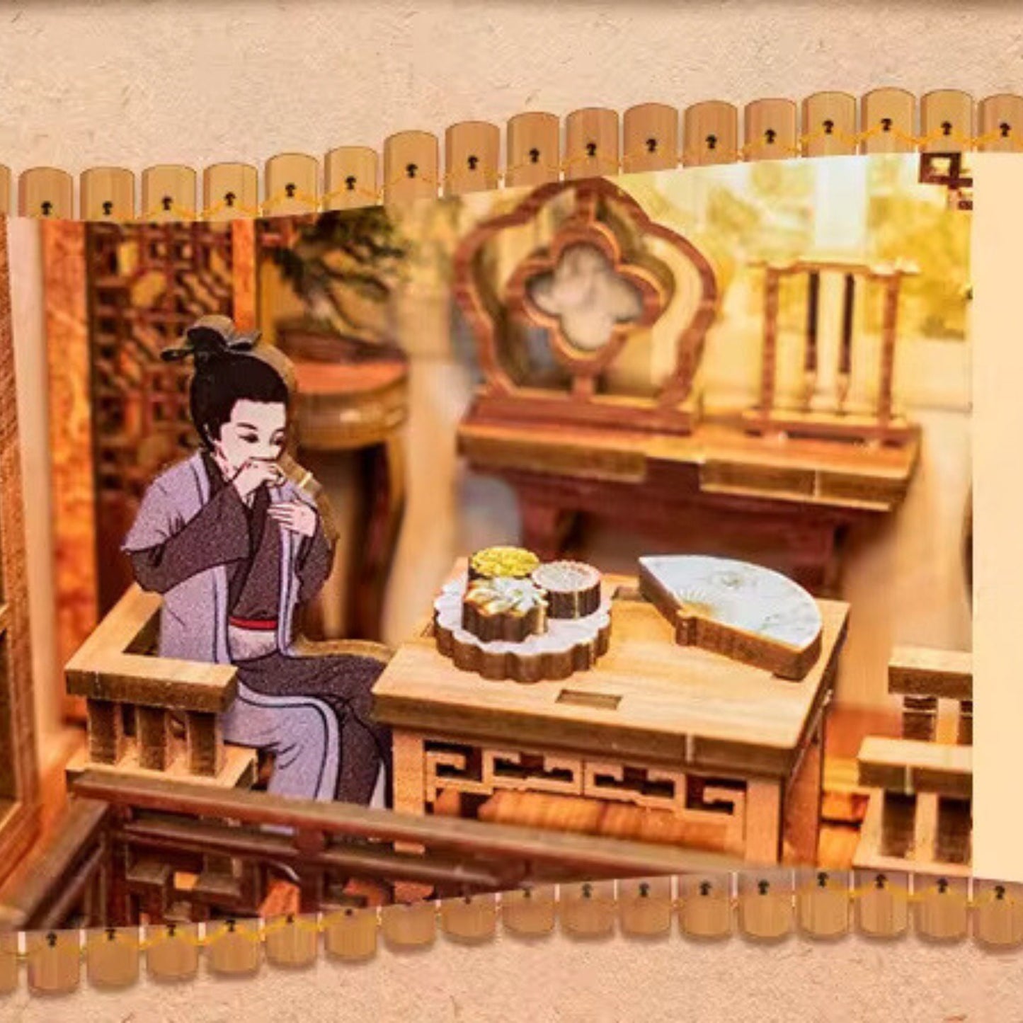 Musical Tea House book nook – Décoration d'étagère élégante au rythme de la musique – Puzzle miniature en bois 3D à assembler soi-même – Cadeau parfait en guise de serre-livres