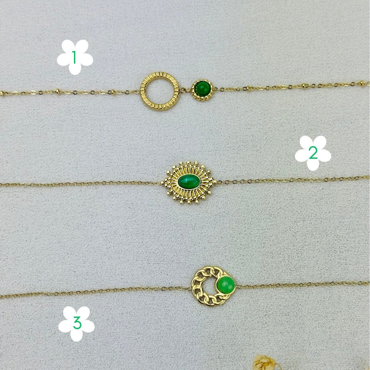 Bracelets en acier inoxydable | Pierres d'Agate Vertes |Bijoux Idée cadeau pour femmes | bijoux fêtes des mères.