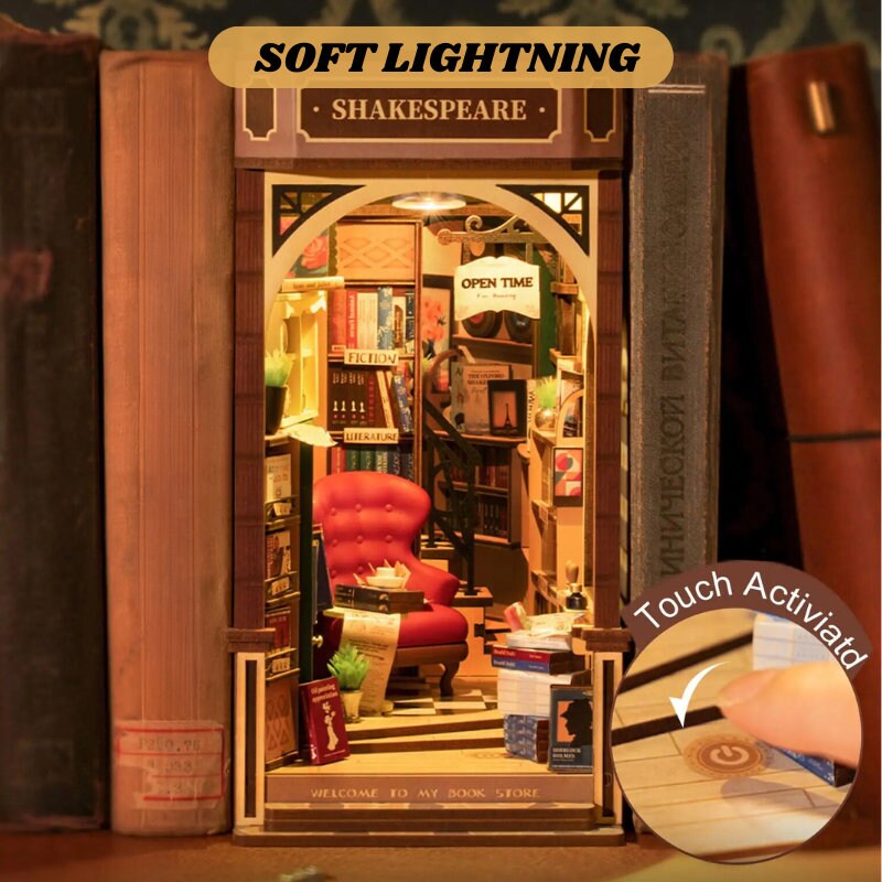 Book nook Bibliothèque cosy | Thème librairie | Décoration d’étagère | Miniature de bibliothèque | Cadeau mignon pour enfants et adultes.