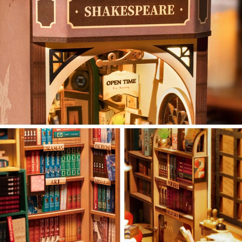 Book nook Bibliothèque cosy | Thème librairie | Décoration d’étagère | Miniature de bibliothèque | Cadeau mignon pour enfants et adultes.