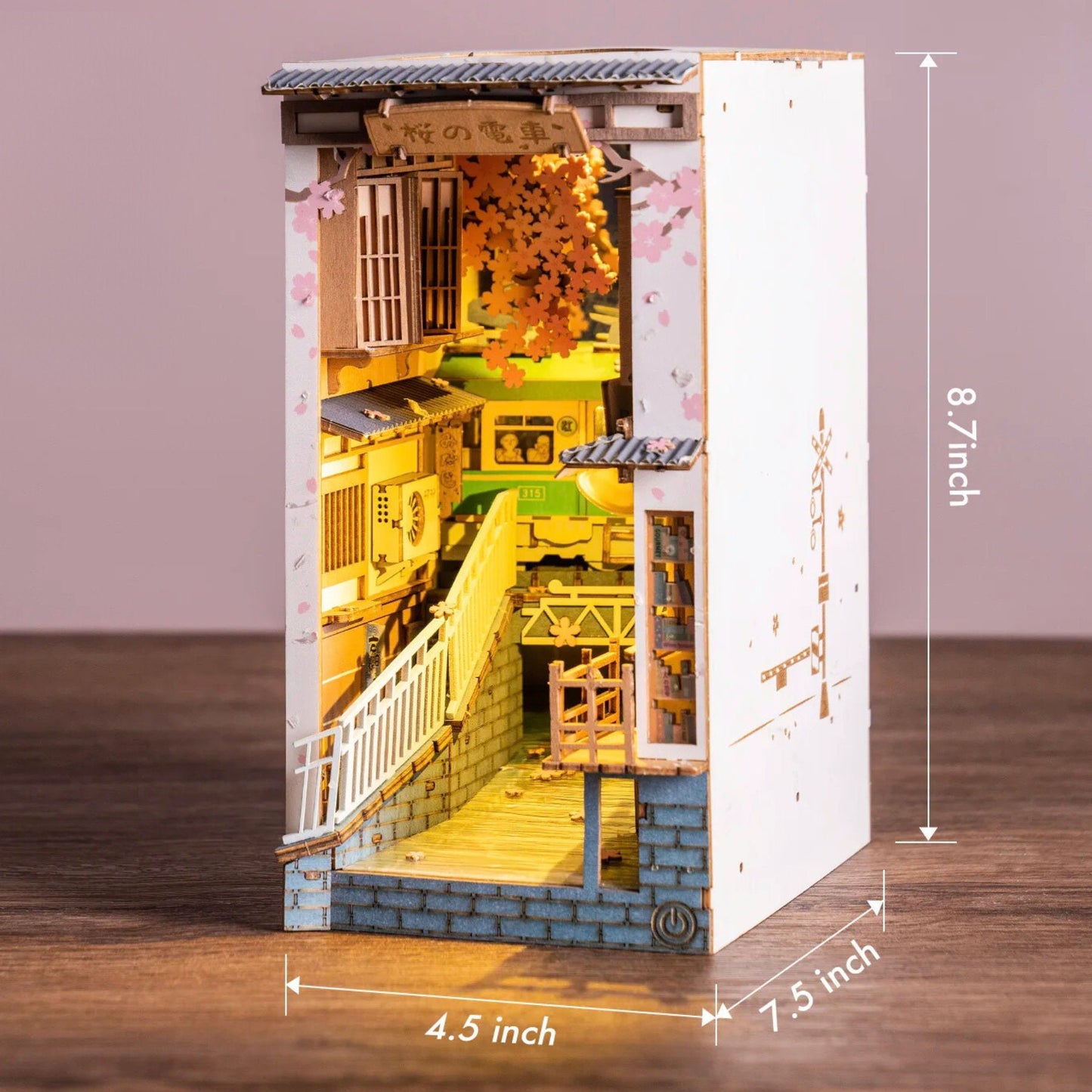 Book nook Sakura japonaise | Train sous les cerisiers | Décoration d’étagère | Miniature en bois à assembler soi-même | Cadeau parfait pour lui & elle.