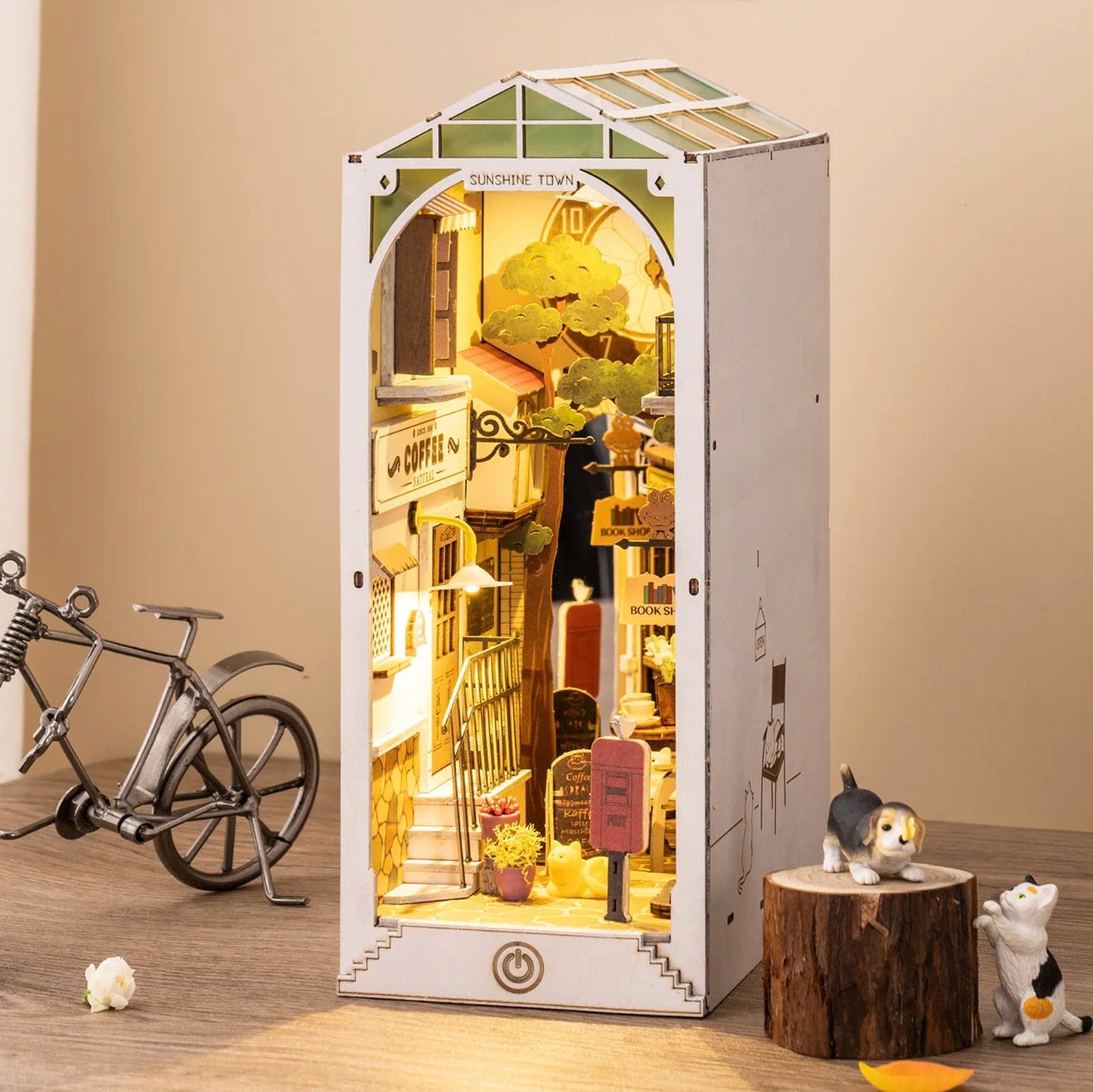 Book nook Petite ville japonaise cosy | Thème petite ville | Décoration d’étagère Sunshine Town | Miniature en bois à assembler soi-même | Cadeau pour lui et elle.