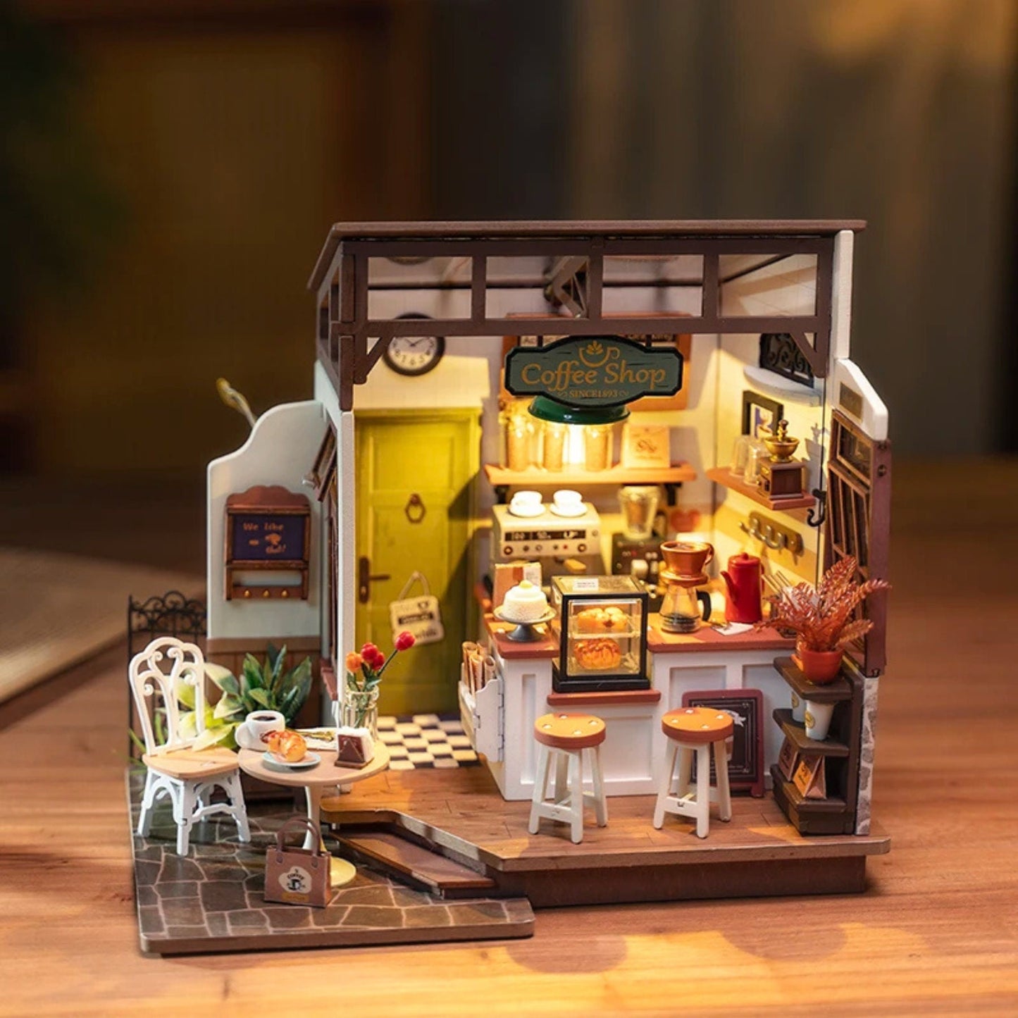Tiny coffee shop |Dollhouse decoration | 3D DIY Wooden lovely cafe Puzzle Miniature | Home Decor | Gift for teens & adults | Christmas gift