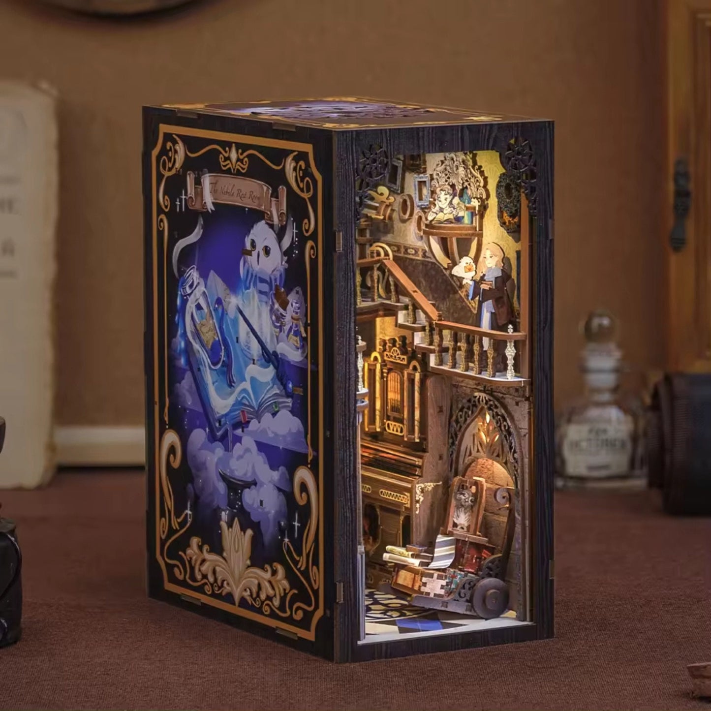 Celestial Book nook | Nebula book nook | Décoration d’étagère fantastique | Miniature en bois DIY | Cadeau parfait de serre-livres pour Noël