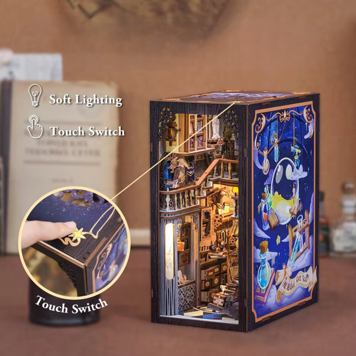 Celestial Book nook | Nebula book nook | Décoration d’étagère fantastique | Miniature en bois DIY | Cadeau parfait de serre-livres pour Noël