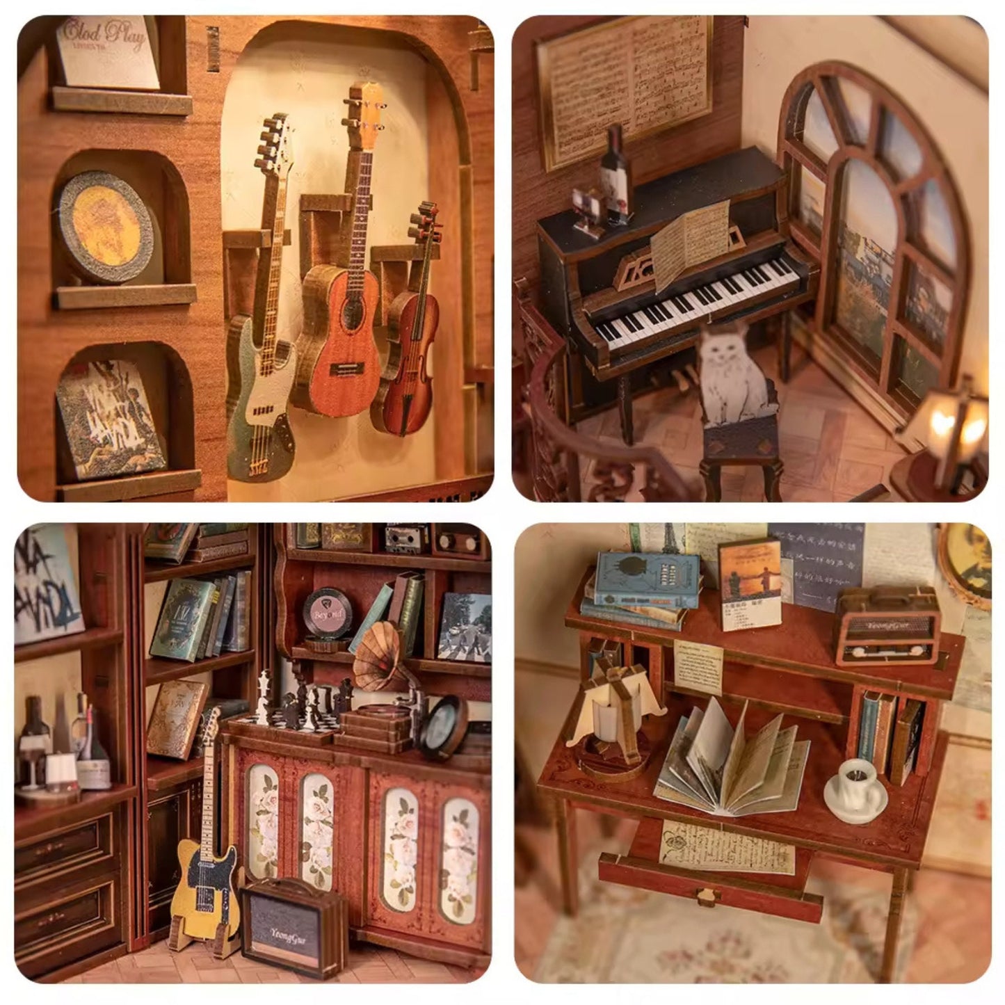 Musical Melody book nook – Décoration d'étagère Secret Rhythm – Puzzle miniature en bois 3D à assembler soi-même – Serre-livres – Cadeau parfait pour lui et elle