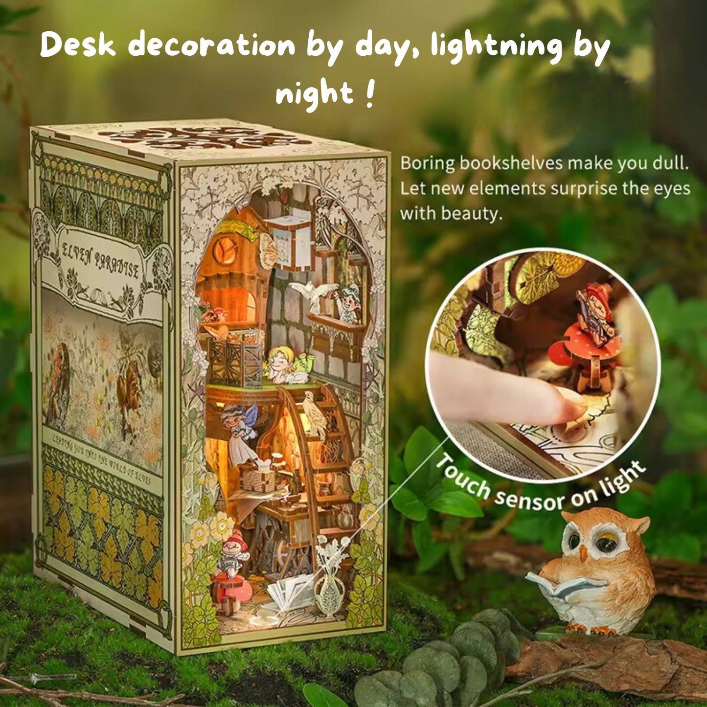 Book nook Forêt Enchantée | Décoration d’étagère paradis elfique | Créatures mythiques | Puzzle miniature 3D en bois à assembler soi-même | Cadeau pour lui & elle