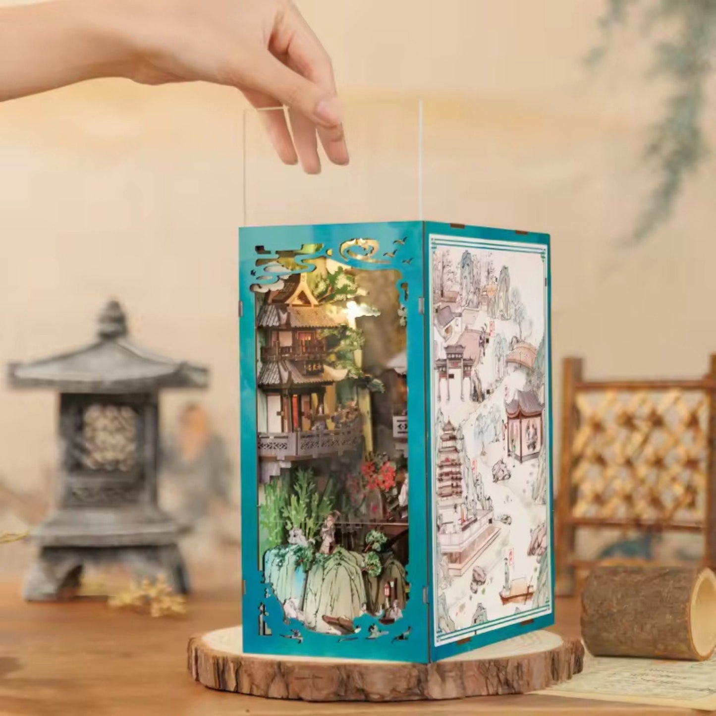 Book nook inspiré de la vie de Su Gongpo | Décoration d’étagère au style anime | Puzzle miniature 3D en bois à assembler soi-même | Cadeau parfait en tant que serre-livres.