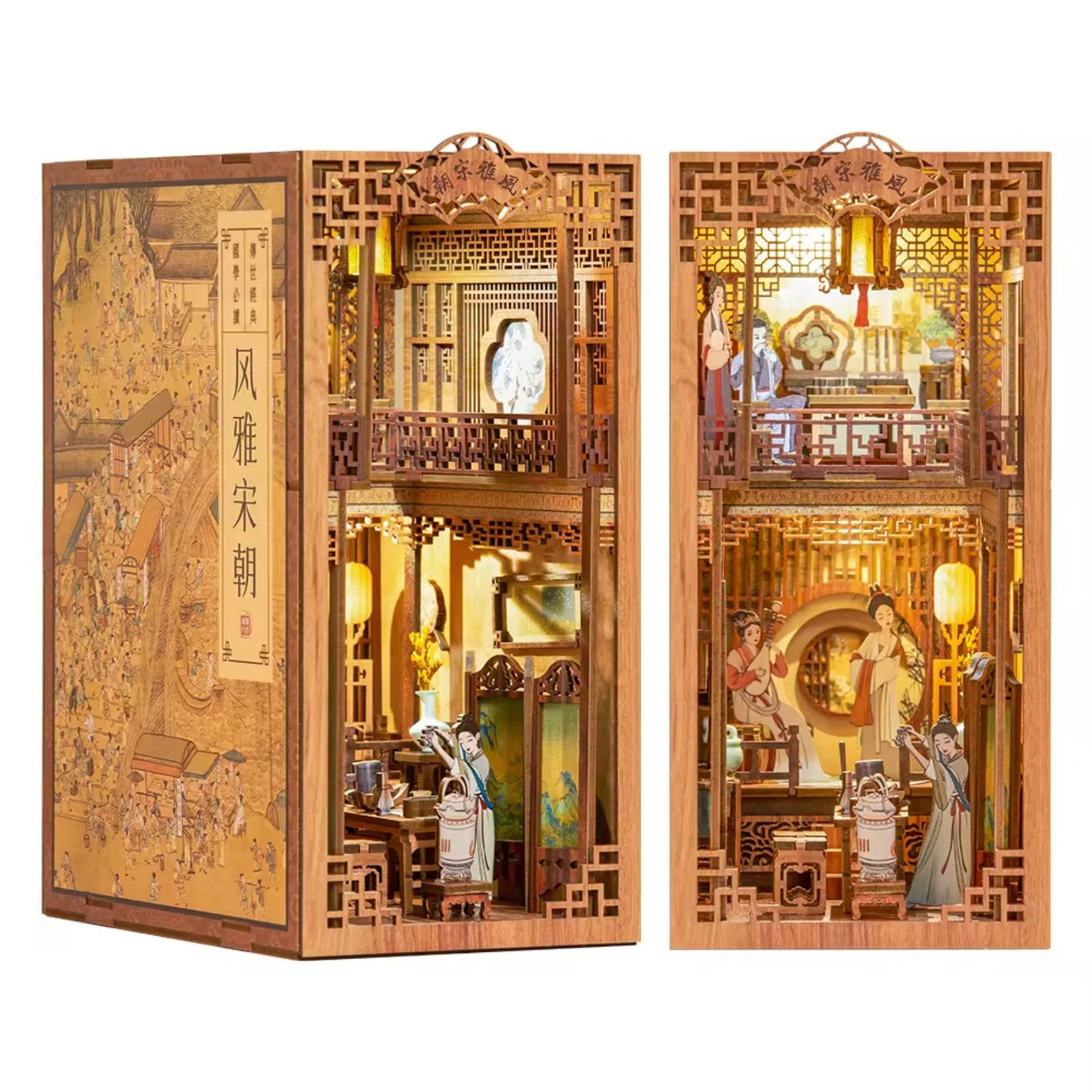 Musical Tea House book nook – Décoration d'étagère élégante au rythme de la musique – Puzzle miniature en bois 3D à assembler soi-même – Cadeau parfait en guise de serre-livres