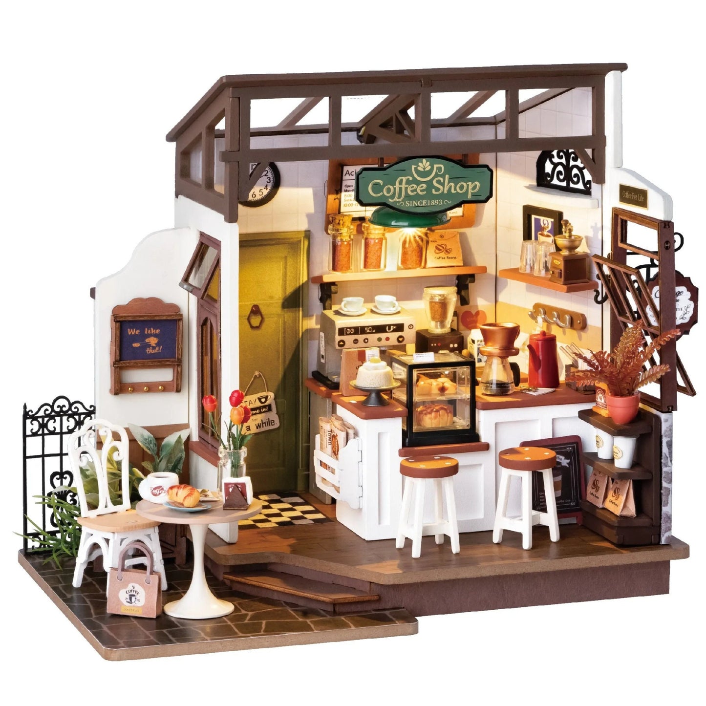 Tiny Coffee Shop – Décoration maison de poupée – Puzzle miniature 3D DIY charmant café en bois – Décoration intérieure – Cadeau pour ados et adultes – Cadeau de Noël