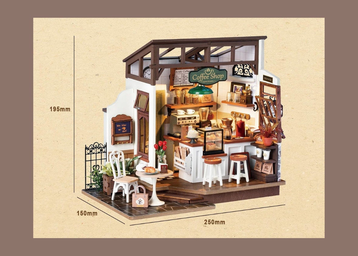 Tiny Coffee Shop – Décoration maison de poupée – Puzzle miniature 3D DIY charmant café en bois – Décoration intérieure – Cadeau pour ados et adultes – Cadeau de Noël