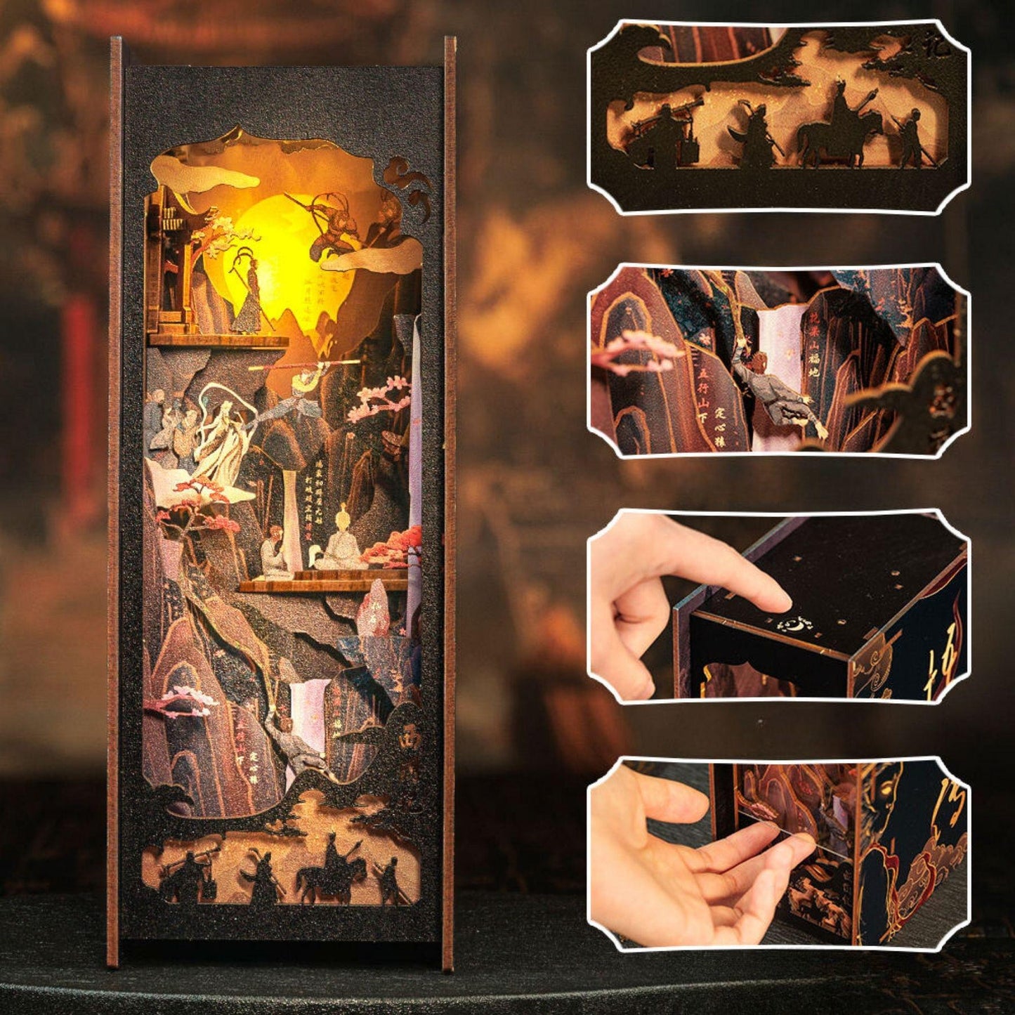 The Sun Wukong inspired Book nook | La légende de Wukong | Décoration de bibliothèque | Miniature en bois DIY | Book ends Roi Singe | Cadeau de Noël