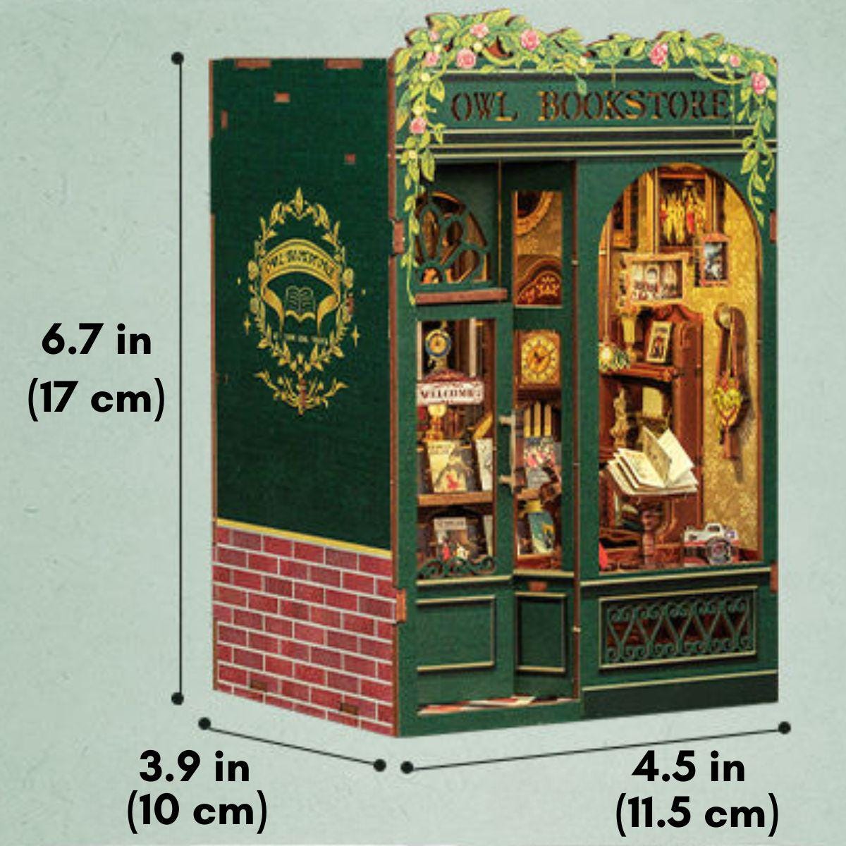 The Owl Bookstore book nook – Mini maison de poupée en décoration d'étagère – Serre-livres – Puzzle miniature en bois 3D à assembler soi-même – Cadeau parfait pour serre-livres