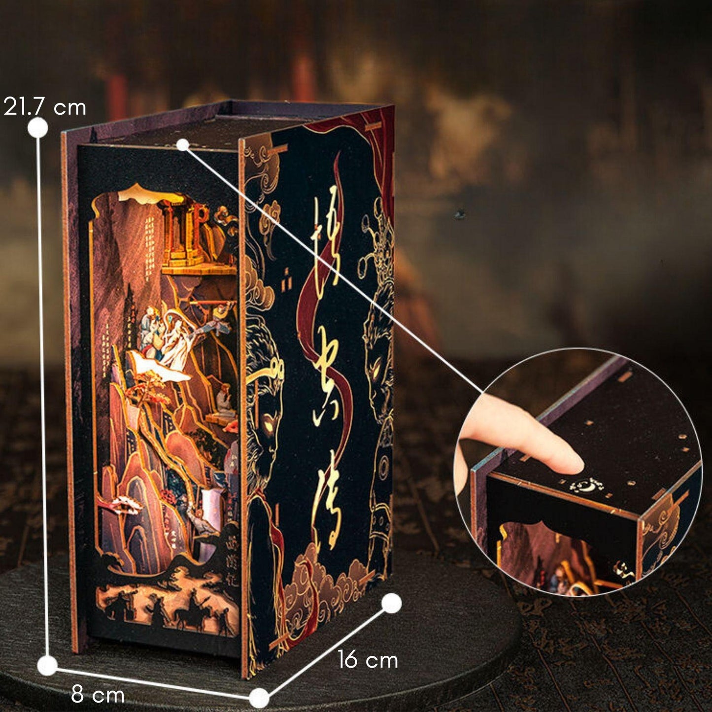The Sun Wukong inspired Book nook | La légende de Wukong | Décoration de bibliothèque | Miniature en bois DIY | Book ends Roi Singe | Cadeau de Noël