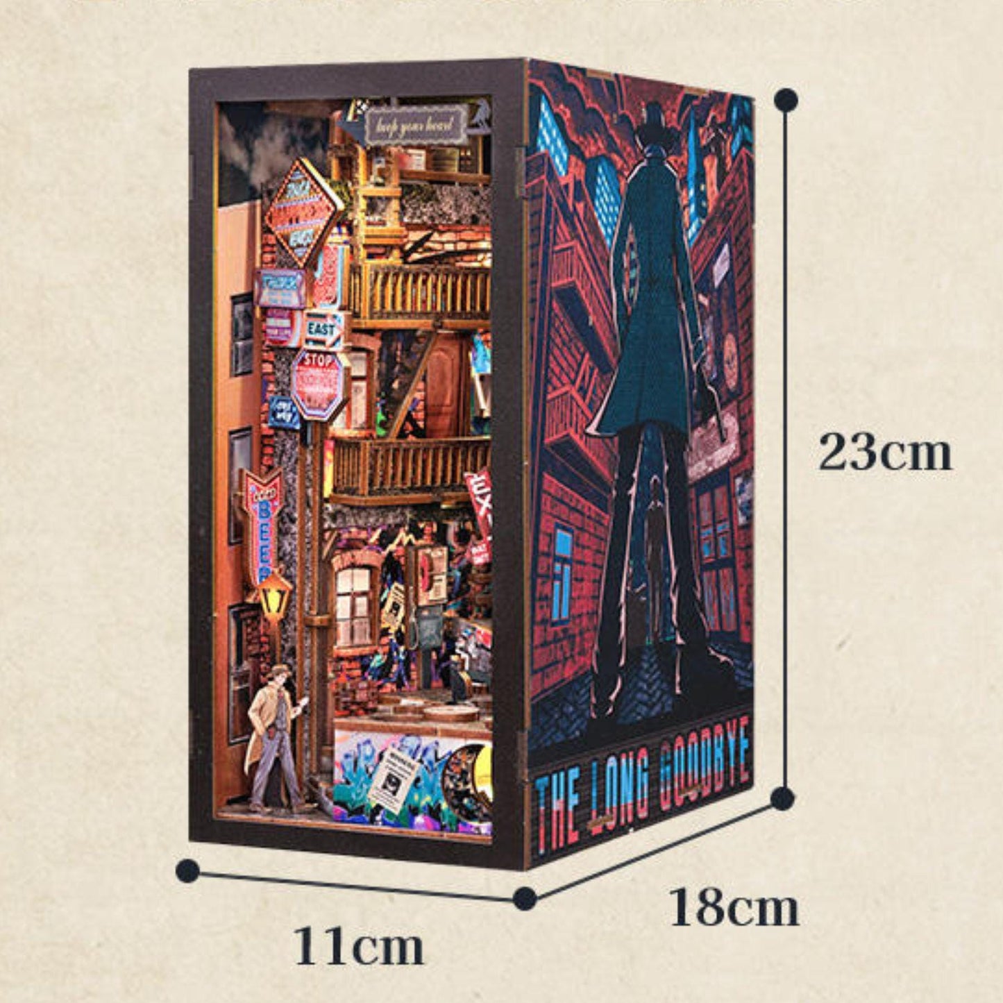 The Goodbye Mystery book nook – Décoration d’étagère détective – Puzzle miniature en bois 3D à assembler soi-même – Cadeau de Noël – Mystère soirée cocktail