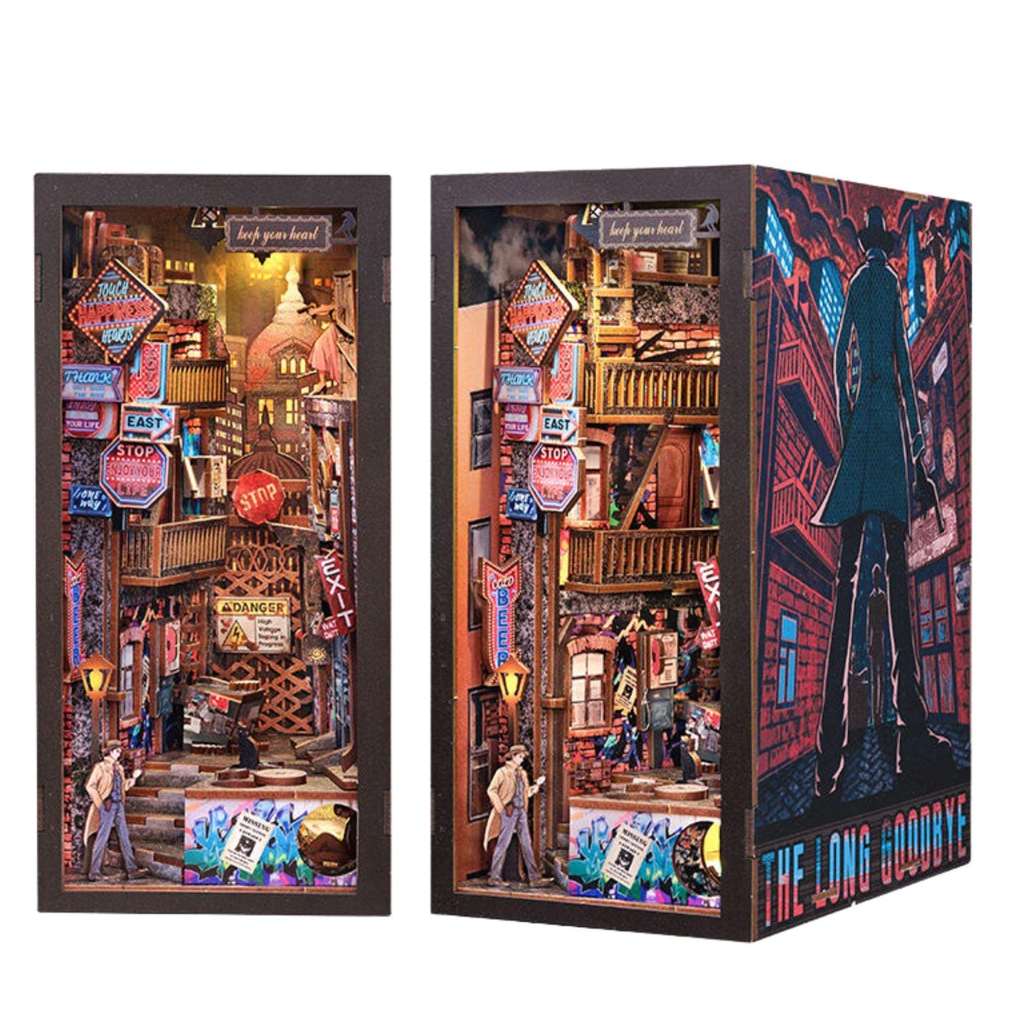 The Goodbye Mystery book nook – Décoration d’étagère détective – Puzzle miniature en bois 3D à assembler soi-même – Cadeau de Noël – Mystère soirée cocktail