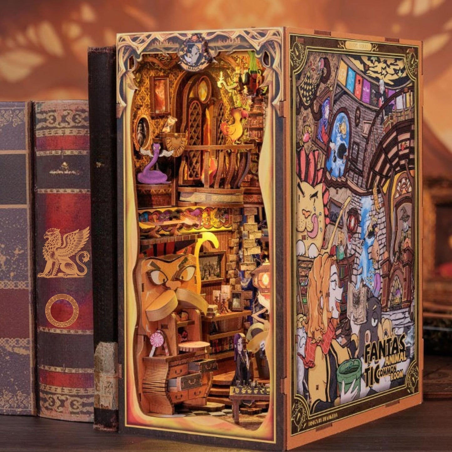 Mythical creatures Book nook | Fantastic animals room Bookshelf decoration | DIY Wooden Miniature| Fantastic book ends | Perfect Gift