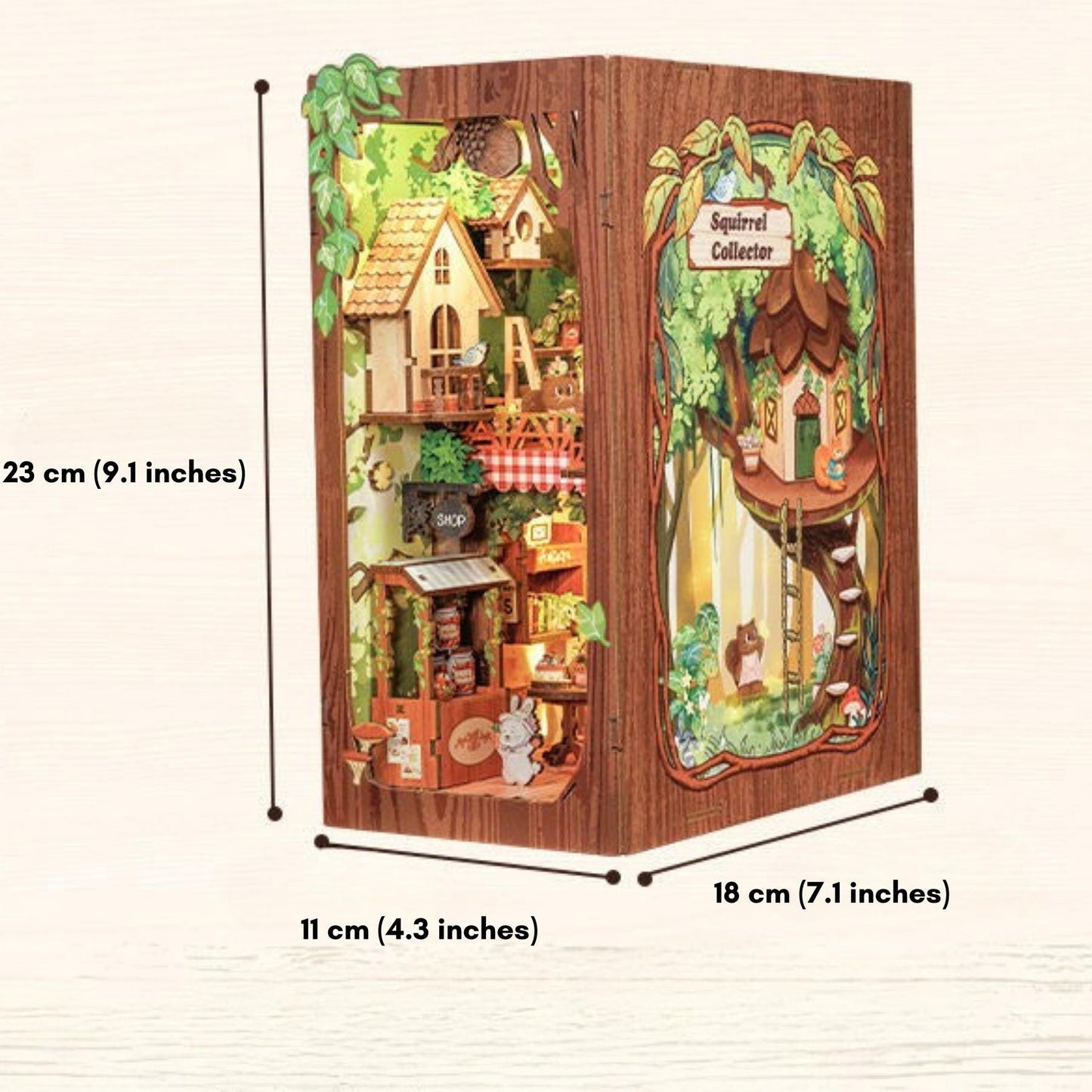 Squirrel Land Book nook | Incroyable collectionneur d’écureuils Décoration d’étagère | Miniature en bois DIY | Serre-livres pour amoureux des animaux | Cadeau parfait