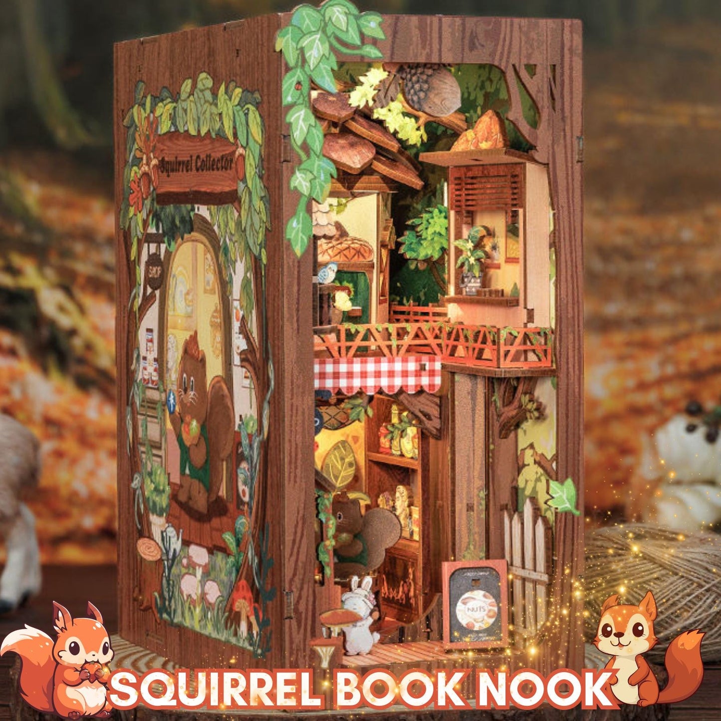 Squirrel Land Book nook | Amazing squirrel collector Bookshelf decoration | DIY Wooden Miniature| book ends for animal lover | Perfect Gift