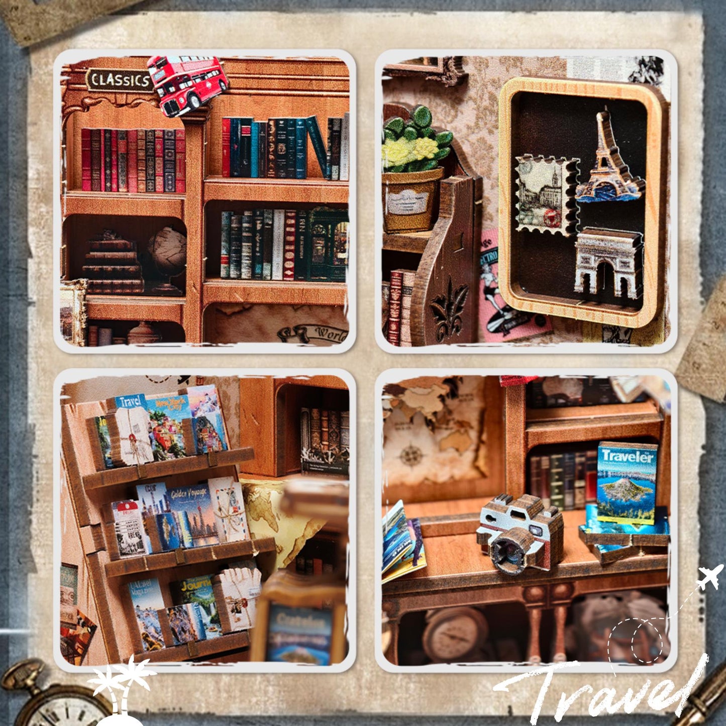 Le voyageur Book nook | Mini librairie | Décoration d’étagère | Serre-livres | Puzzle miniature en bois 3D à assembler soi-même | Cadeau parfait pour serre-livres