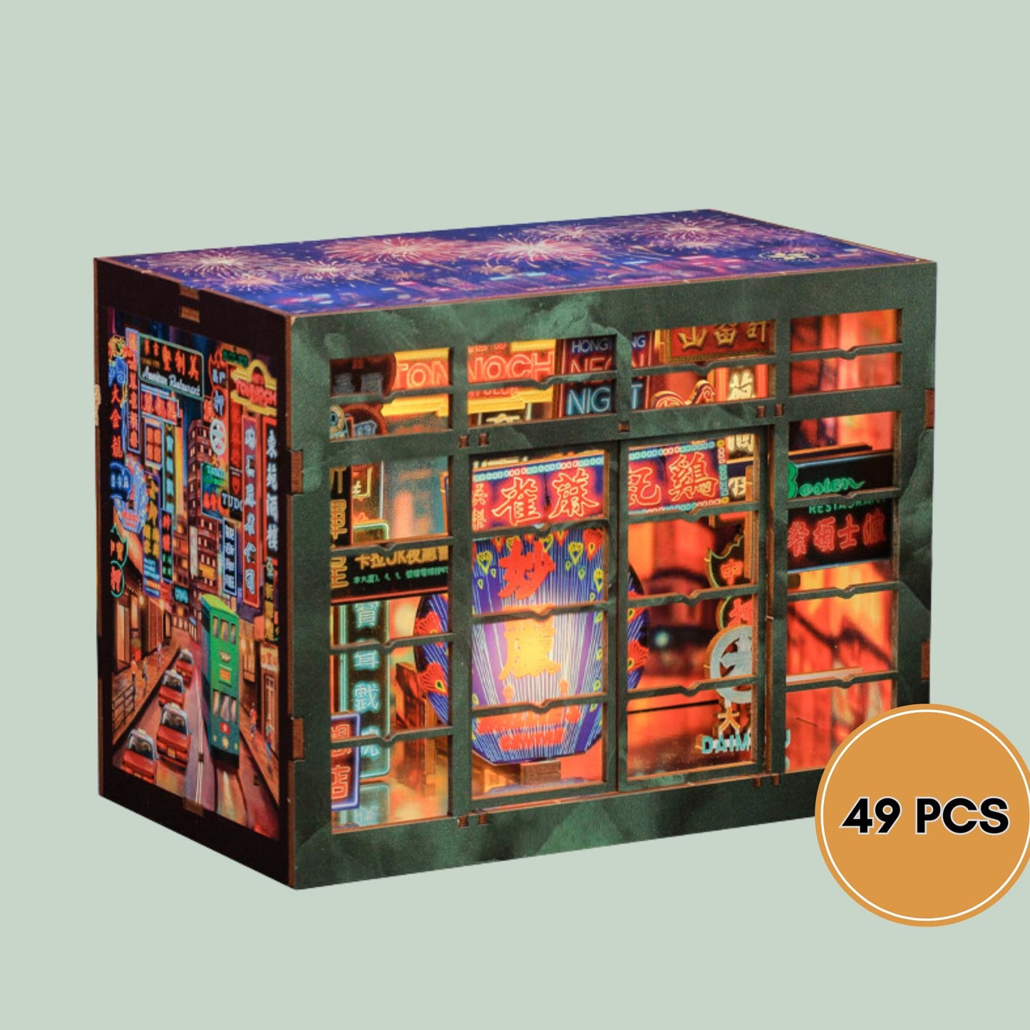 Hong kong by night mini Book nook | Décoration d’étagère Neon Night | Serre-livres | Miniature en bois 3D DIY | Cadeau parfait pour Noël
