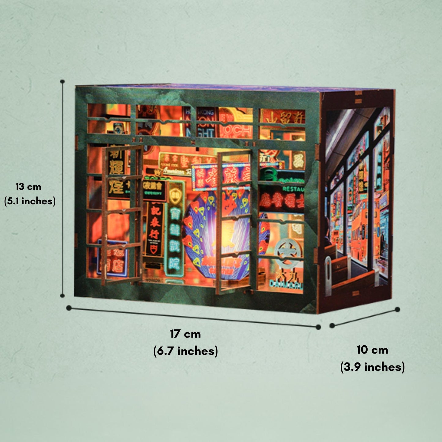 Hong kong by night mini Book nook | Décoration d’étagère Neon Night | Serre-livres | Miniature en bois 3D DIY | Cadeau parfait pour Noël