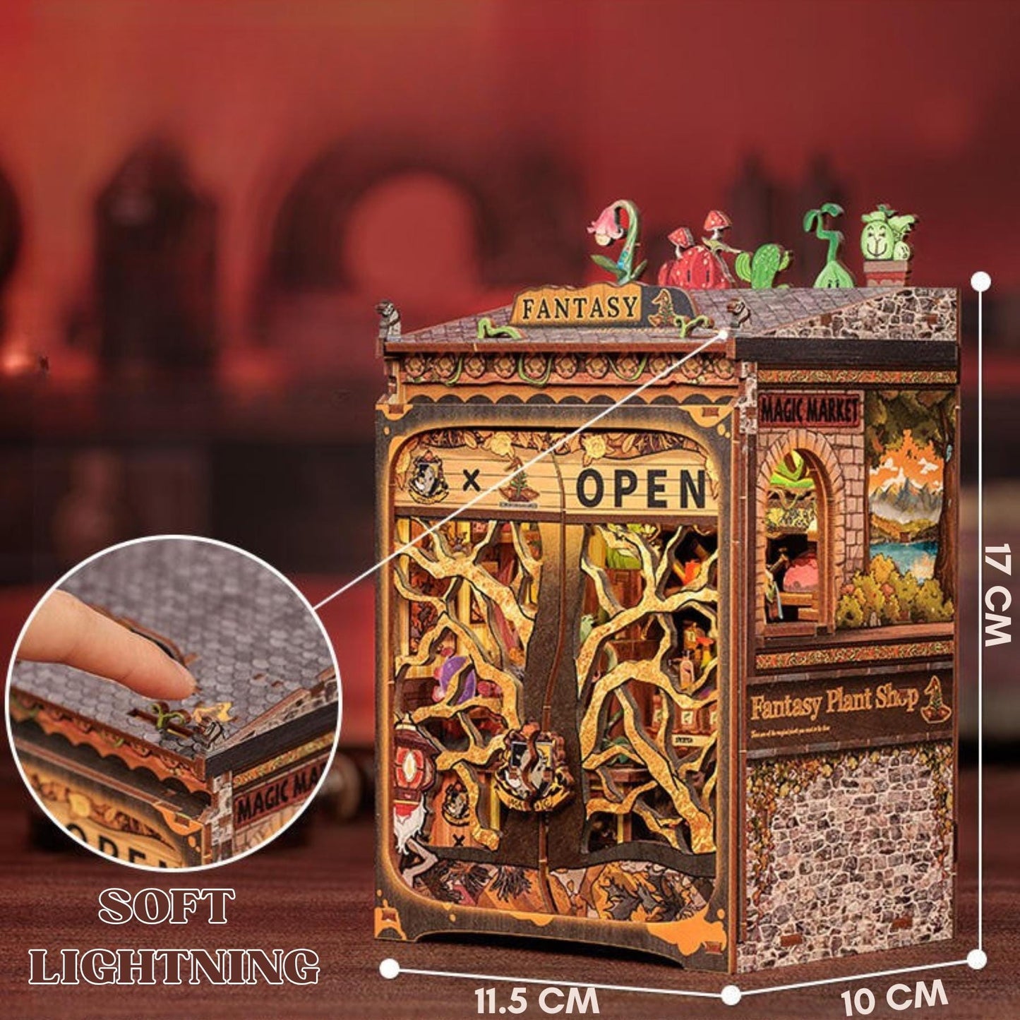 Mini Fantasy Shop book nook – Petite boutique fleurie fantastique en décoration d’étagère – Serre-livres – Puzzle miniature en bois 3D à assembler soi-même – Cadeau parfait