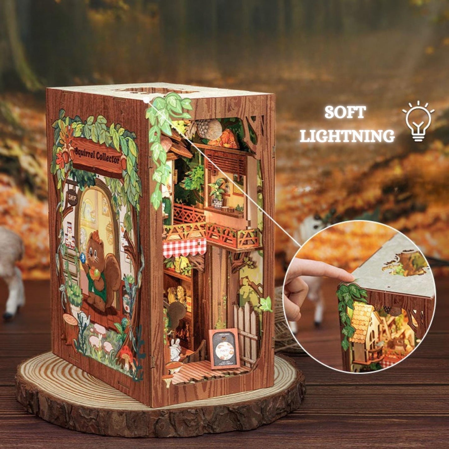 Squirrel Land Book nook | Incroyable collectionneur d’écureuils Décoration d’étagère | Miniature en bois DIY | Serre-livres pour amoureux des animaux | Cadeau parfait