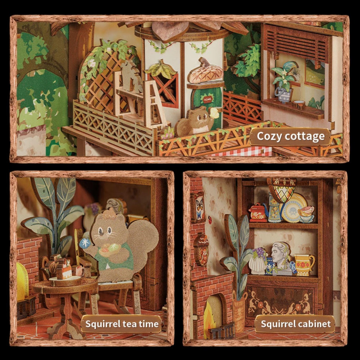 Squirrel Land Book nook | Incroyable collectionneur d’écureuils Décoration d’étagère | Miniature en bois DIY | Serre-livres pour amoureux des animaux | Cadeau parfait