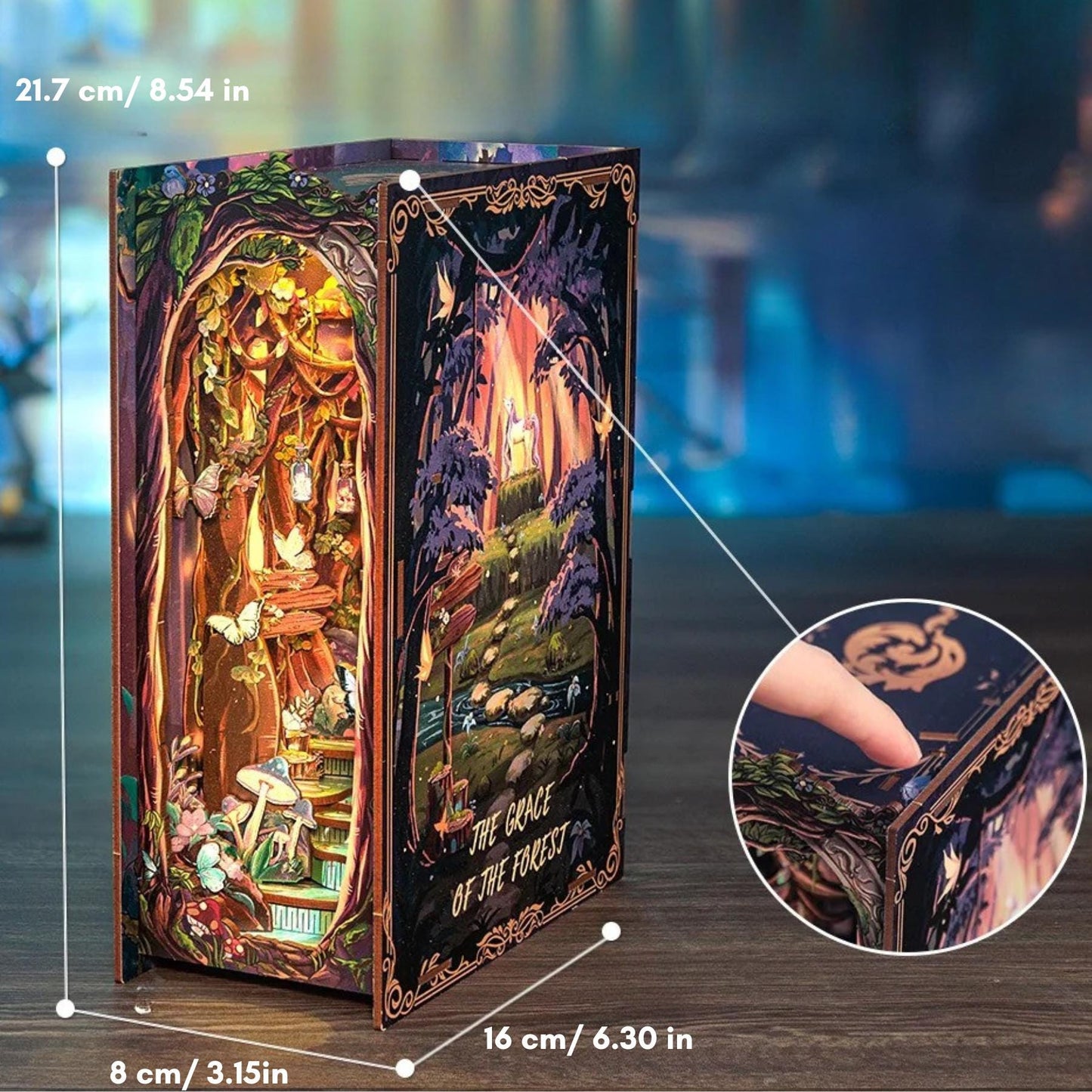 Whispers of the Forest book nook – La grâce de la forêt en décoration d'étagère – Puzzle miniature en bois 3D à assembler soi-même – Cadeau parfait en guise de serre-livres