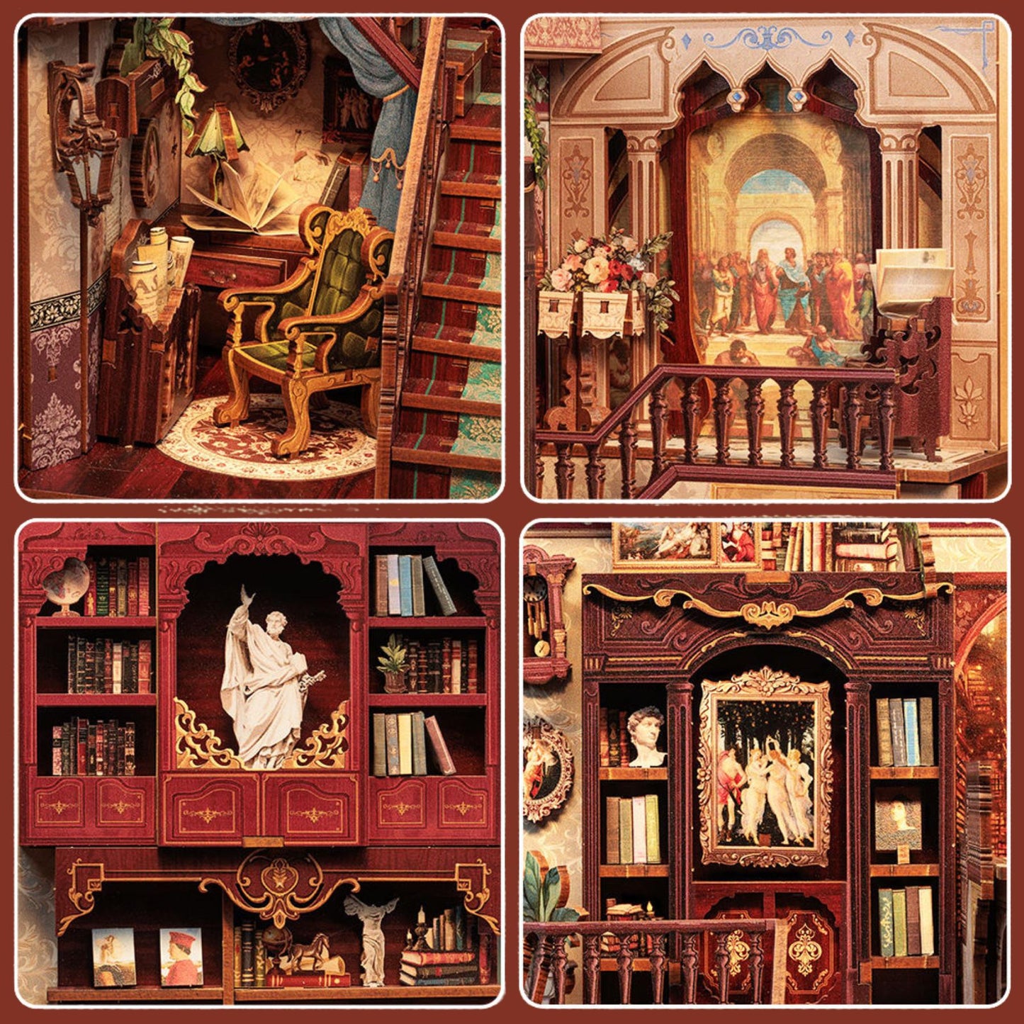 Book nook La Bibliothèque de la Sagesse | Une salle des tomes oubliés | Décoration d’étagère | Puzzle miniature 3D en bois à assembler soi-même | Cadeau parfait en tant que serre-livres.
