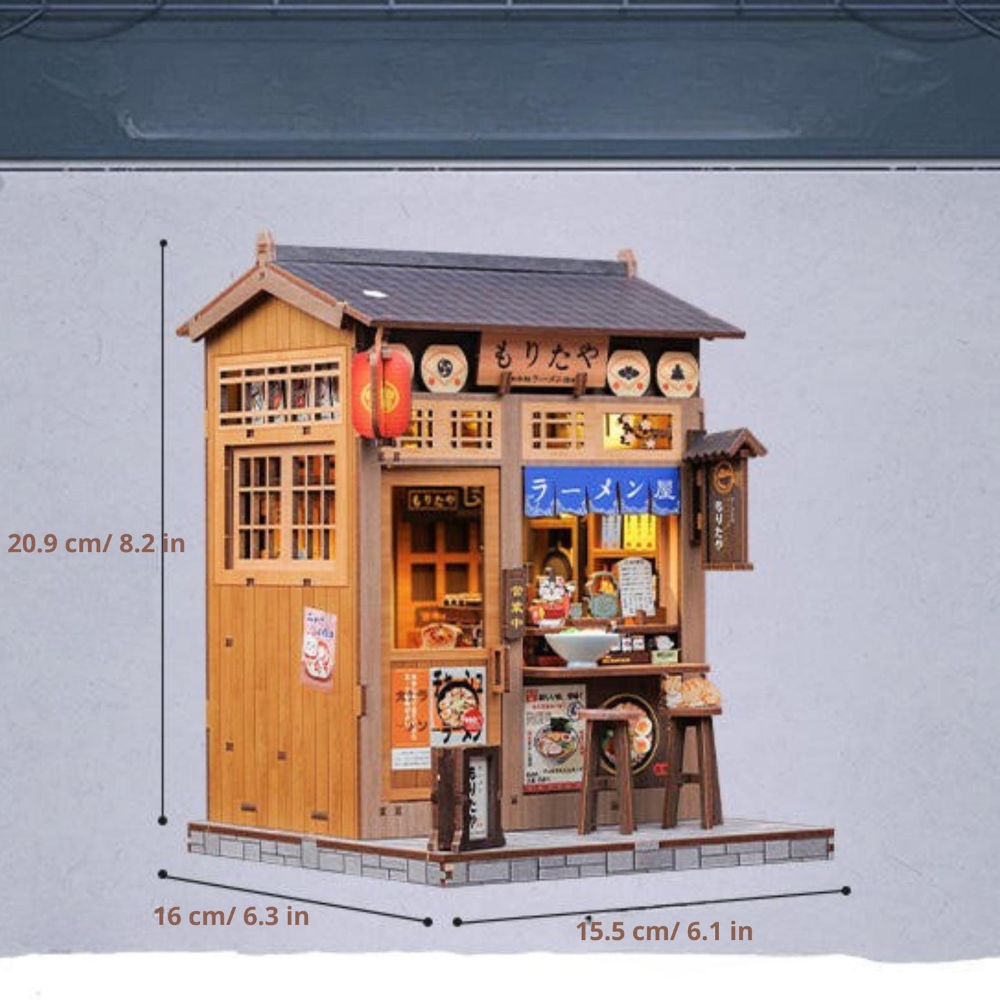 The Japanese Ancient Shop book nook – Décoration d'étagère Morita-Ya – Puzzle miniature en bois 3D à assembler soi-même – Cadeau parfait en guise de serre-livres