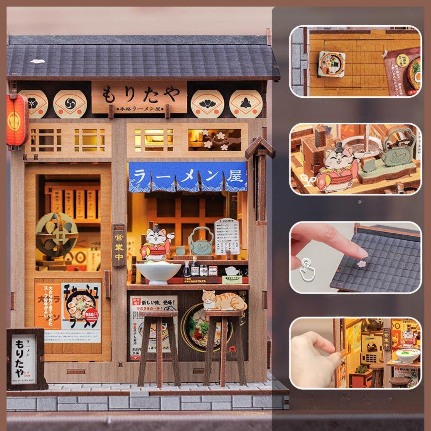 The Japanese Ancient Shop book nook – Décoration d'étagère Morita-Ya – Puzzle miniature en bois 3D à assembler soi-même – Cadeau parfait en guise de serre-livres