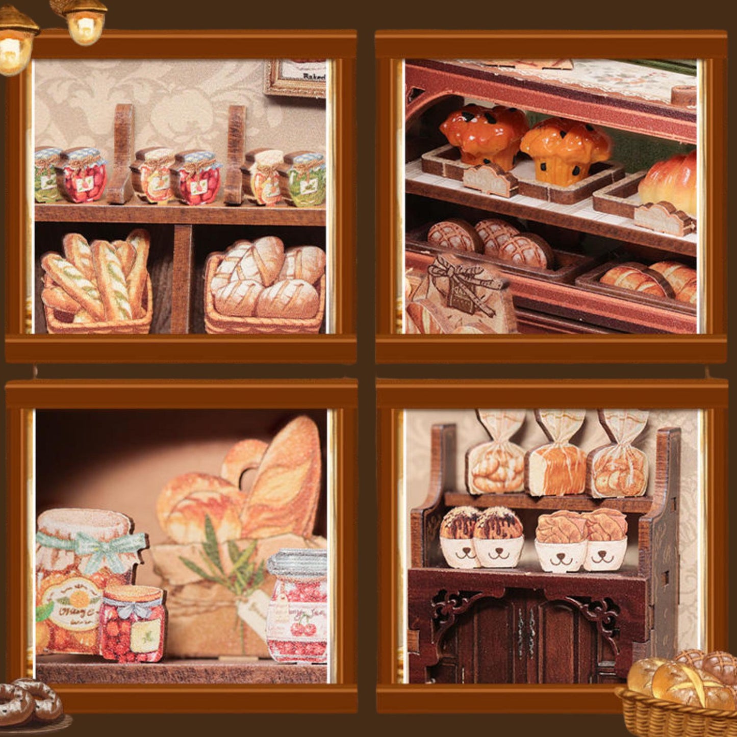 Book nook La boulangerie | Décoration d’étagère MRS Hunt Bakery | Puzzle miniature 3D en bois à assembler soi-même | Cadeau parfait en tant que serre-livres.
