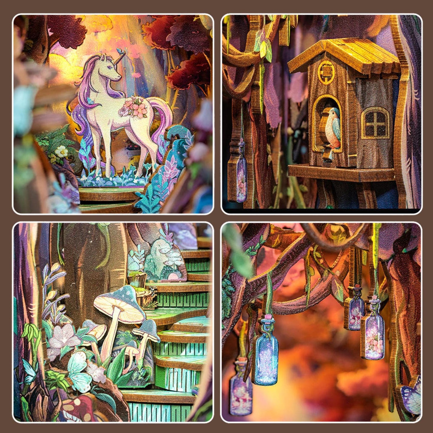 Whispers of the Forest book nook – La grâce de la forêt en décoration d'étagère – Puzzle miniature en bois 3D à assembler soi-même – Cadeau parfait en guise de serre-livres