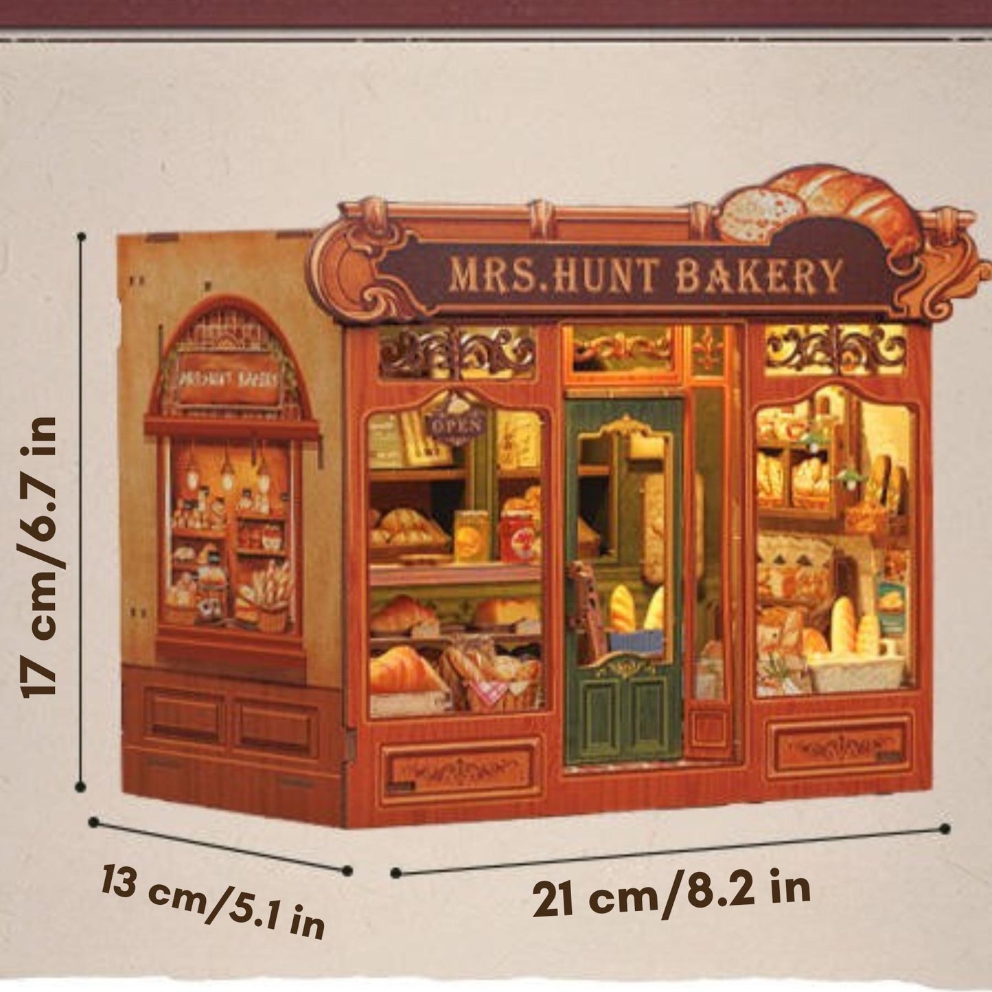 Book nook La boulangerie | Décoration d’étagère MRS Hunt Bakery | Puzzle miniature 3D en bois à assembler soi-même | Cadeau parfait en tant que serre-livres.